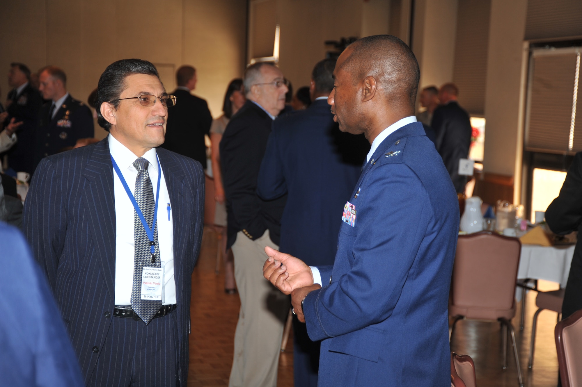 Col. Harold Wilson, 58th Maintenance Group commander, talks with Valentin Varela, Chairman, National Organization of Mexican-American Rights (NOMAR), Inc. U.S. Air Force Photo by Todd Berenger.