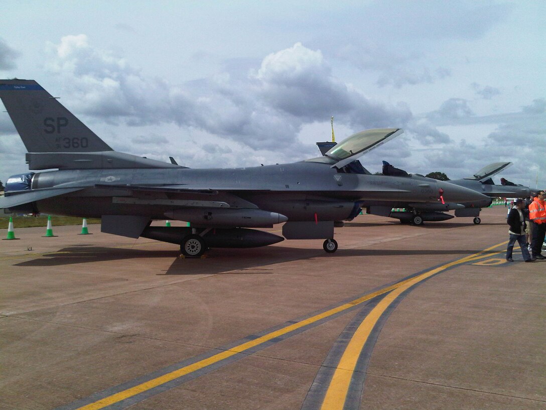 A U.S. Air Force F-16 from Spangdahlem Air Base, Germany, is on display during the Royal International Air Tattoo July 17, 2010. RIAT, which boasts itself as the world's largest military air show, takes place each July at RAF Fairford, United Kingdom. It has gained the reputation as one of the UK's top outdoor family events. (U.S. Air Force photo/Chief Master Sgt. Greg Wade) 