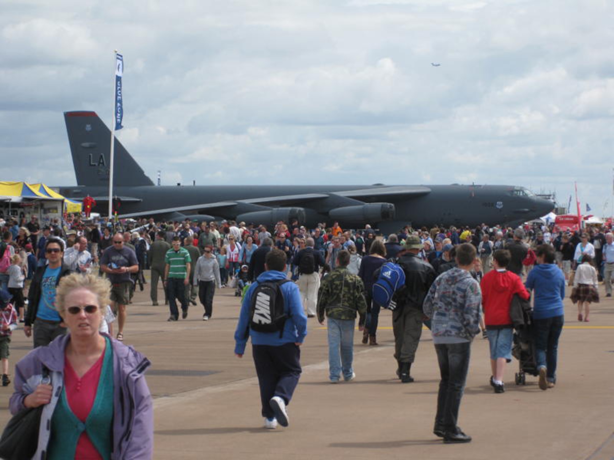 A U.S. Air Force B-52 Stratofortress based out of Barksdale Air Force Base, La., participates at the Royal International Air Tattoo July 17, 2010, at RAF Fairford, United Kingdom. RIAT is held annually and boast itself as "the world's largest military airshow." (U.S. Air Force photo/Chief Master Sgt. Greg Wade)