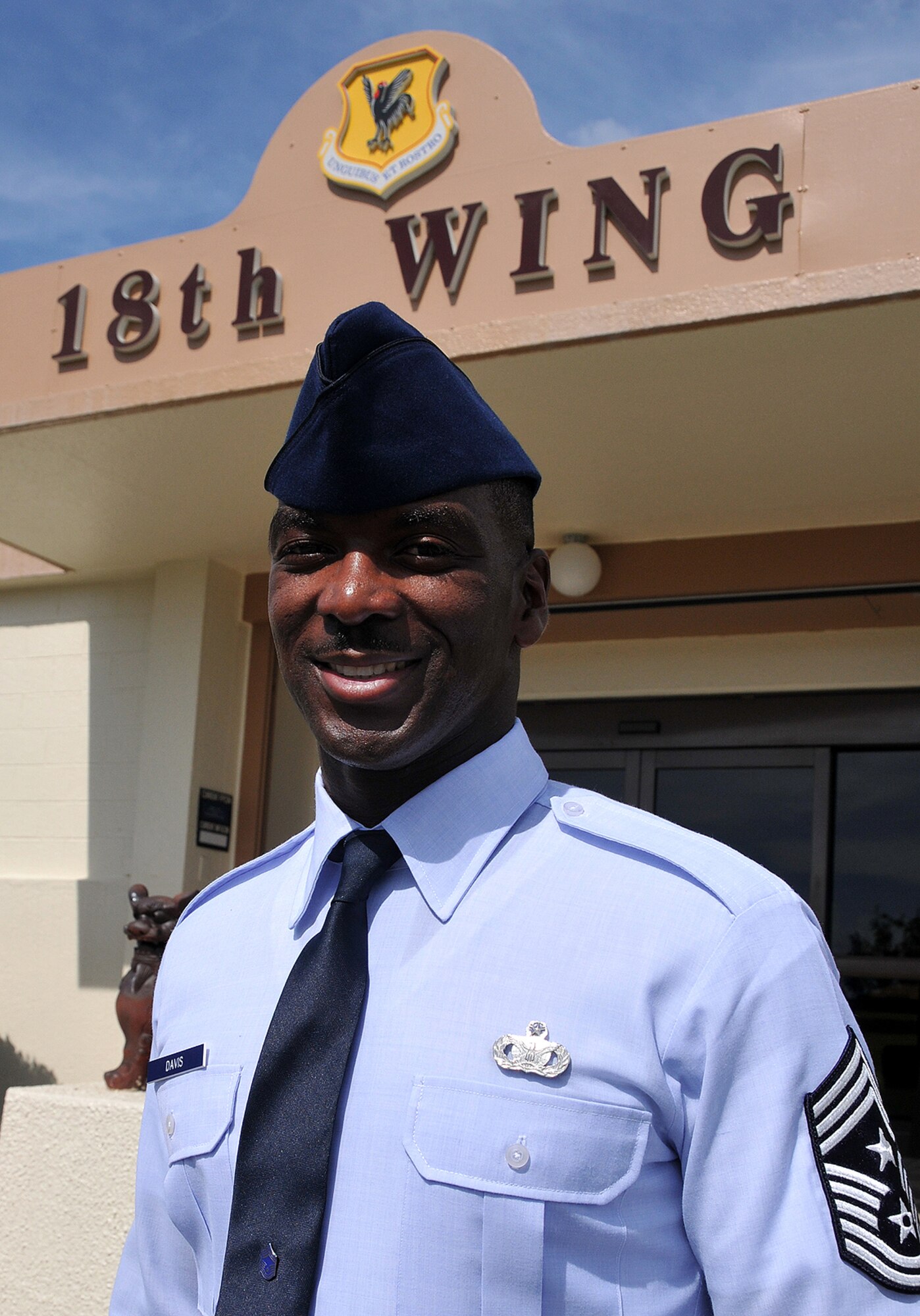 Chief Master Sgt. James Davis took over the role of 18th Wing command chief master sergeant after he arrive here in May. After six weeks on the job, the chief said he's impressed with scope of Kadena's mission and looks forward to taking care of the people of Team Kadena. (Air Force/Staff Sgt. Jason Lake)