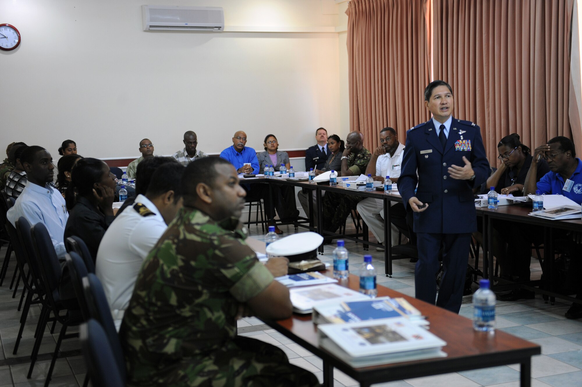 Col. John T. Cinco teaches a disaster planning and mass casualty response class for primary care providers Jul. 19, 2010, in Port of Spain, Trinidad and Tobago. Colonel Cinco is the medical director for the Defense Institute for Medical Operations, United States Air Force School of Aerospace Medicine, Brooks City-Base, Texas. (U.S. Air Force photo/Staff Sgt. Desiree N. Palacios) 