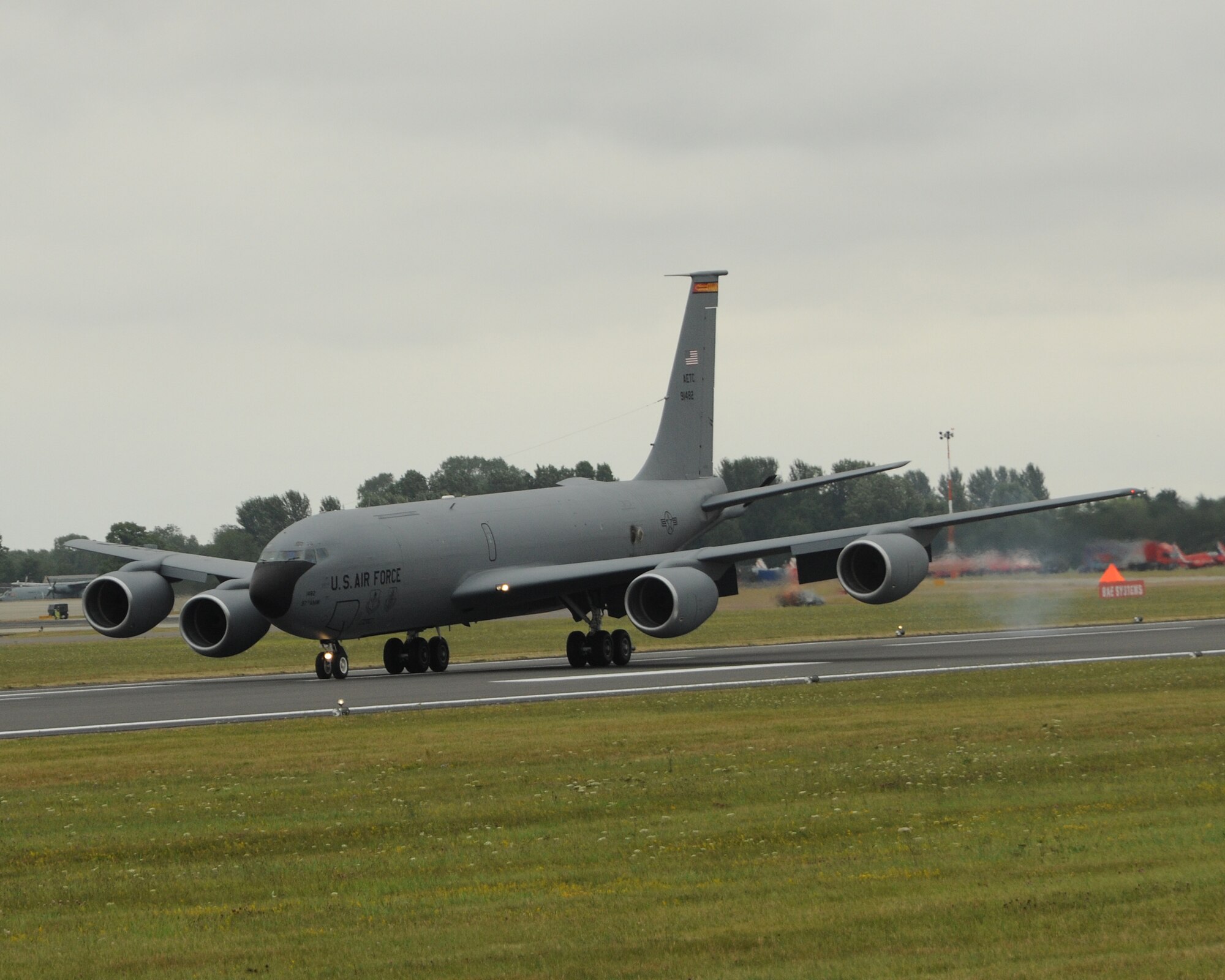 RAF FAIRFORD, United Kingdom - A KC-135 lands after performing for spectators July 18 at the Royal International Air Tattoo. (U.S. Air Force photo by Staff Sgt. Joel Mease)