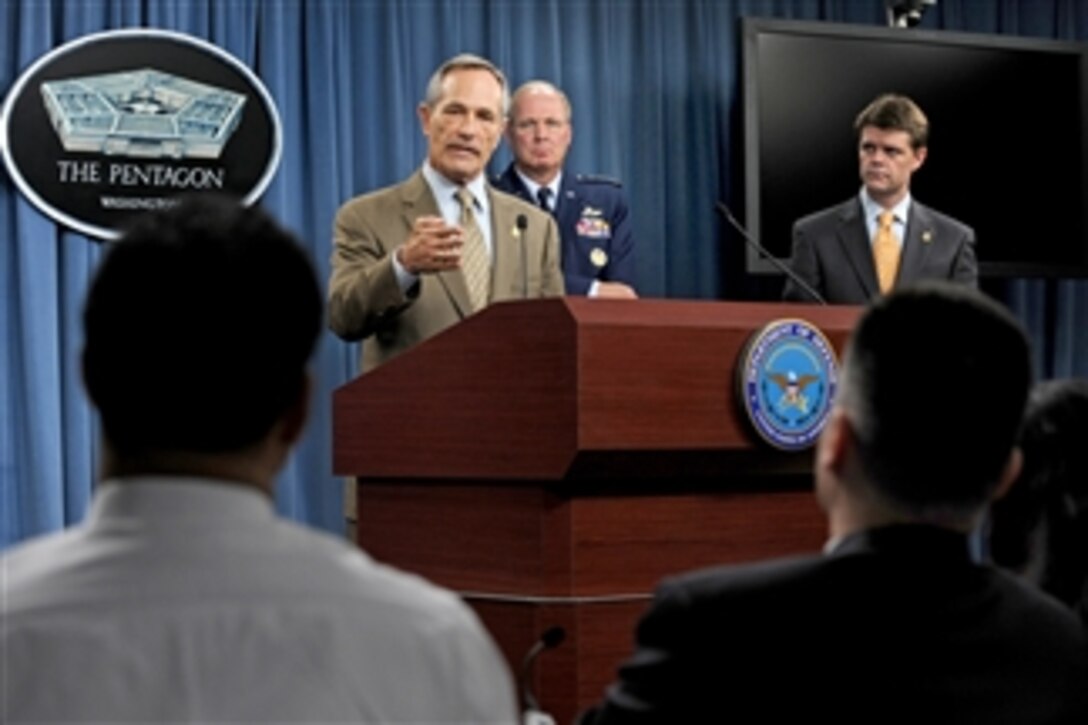 Commissioner of Customs and Border Protection Alan Bersin responds to questions from members of the press during a Pentagon press briefing on July 19, 2010.  The principle topic of the briefing was the mission of 1,200 National Guard troops who will begin deployments along the U.S.-Mexico border.  Also participating in the briefing are Chief of the National Guard Bureau Gen. Craig McKinley, U.S. Air Force, and Director of Immigration and Customs Enforcement John Morton.  