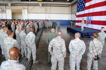 OFFUTT AIR FORCE BASE, Neb. - Lt. Gen. Glenn Spears, 12th Air Force commander, addresses Airmen at an all call held at the Bennie Davis Maintenance Facility July 14. General Spears discussed topics currently facing the Air Force and its members such as new physical fitness standards and emerging technology. This was General Spears' first official visit to Offutt and he was briefed on mission capabilities, saw new buildings and met with young Airmen. U.S. Air Force photo by Jeff W. Gates.