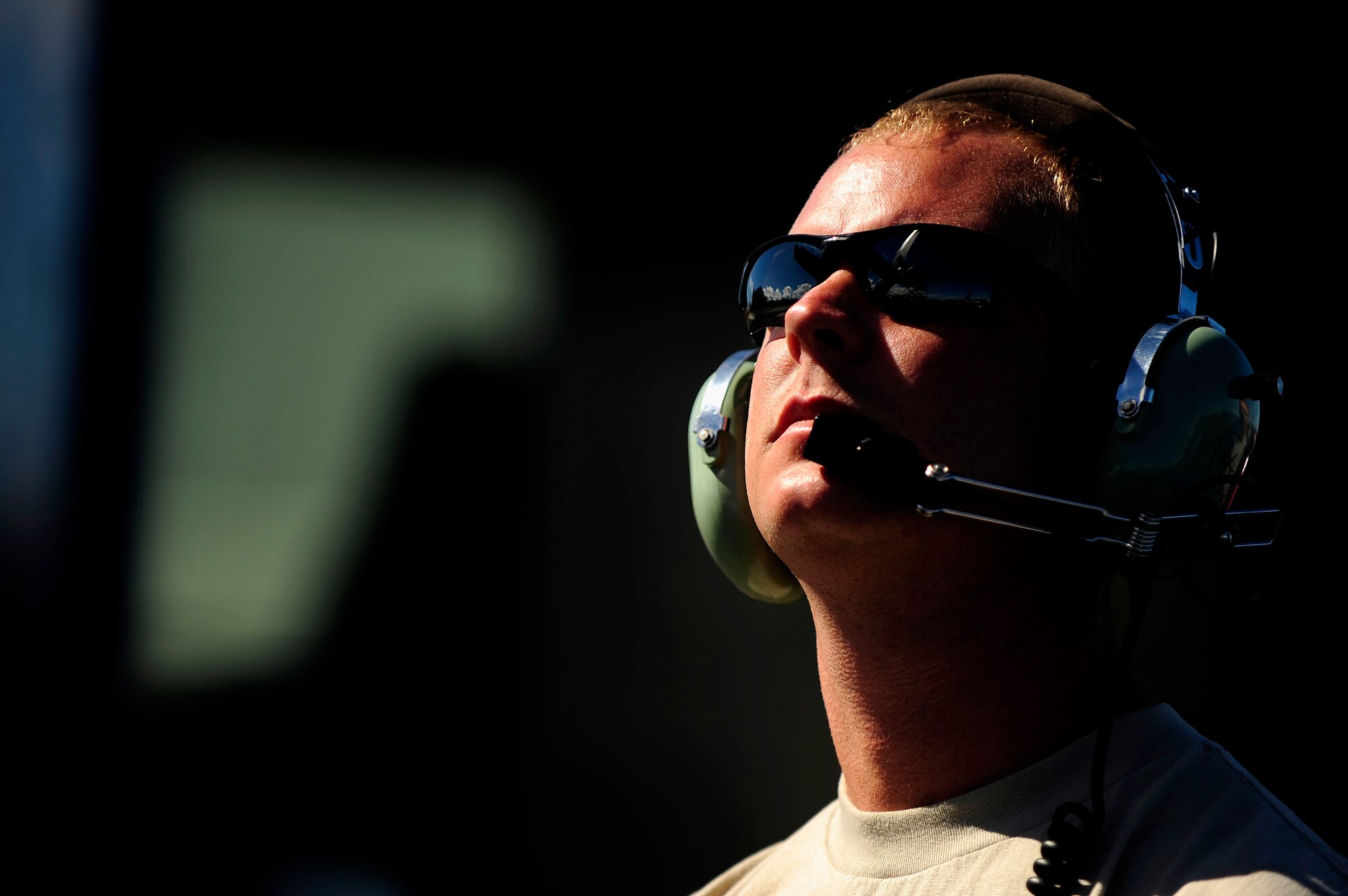 HICKAM AFB, HAWAII (July 15, 2010) U.S. Air Force Tech. Sgt. Timothy Milliken, crew chief, assigned to the 507th Aircraft Maintenance Squadron, Tinker Air Force Base, Okla., conducts a visual inspection of a KC-135 Stratotanker after a refueling mission in support of exercise Rim of the Pacific (RIMPAC), at Hickam Air Force Base, Hawaii, on July 15, 2010.  RIMPAC is a biennial, multinational exercise designed to strengthen regional partnerships and improve interoperability.  RIMPAC includes more than 14 nations 32 ships, five submarines, more than 170 aircraft and more than 20,000 Soldiers, Sailors, Marines and Airmen.  (U.S. Air Force photo by Staff Sgt. Kamaile O. Long/Released)
