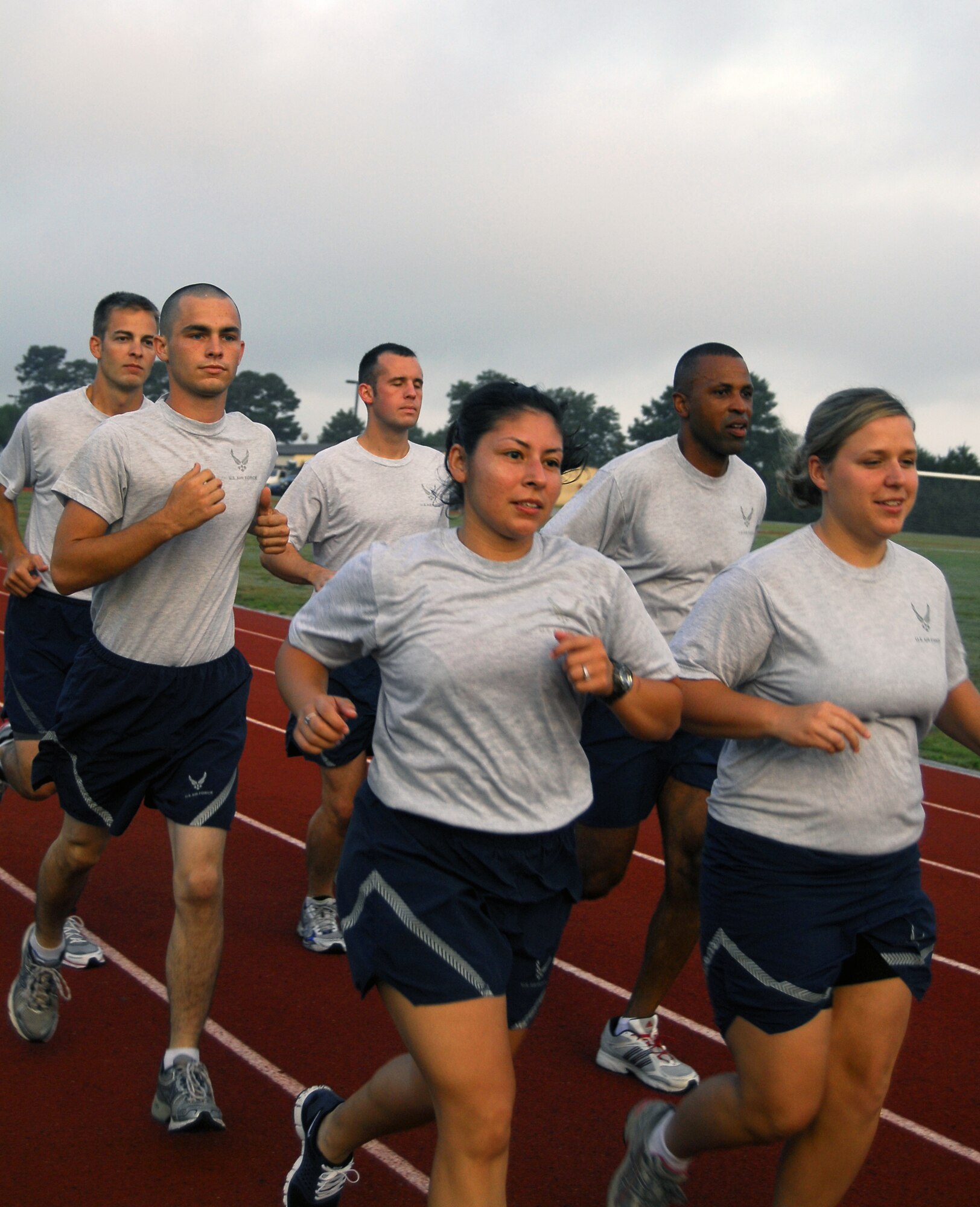 Six of Pope’s Airmen train for the 2010 U.S. Air Force Marathon in Dayton, Ohio Sept. 18. Race events include a marathon, wheeled marathon, half-marathon and 10- kilometer run. (U.S. Air Force photo/1st Lt. Cammie Quinn