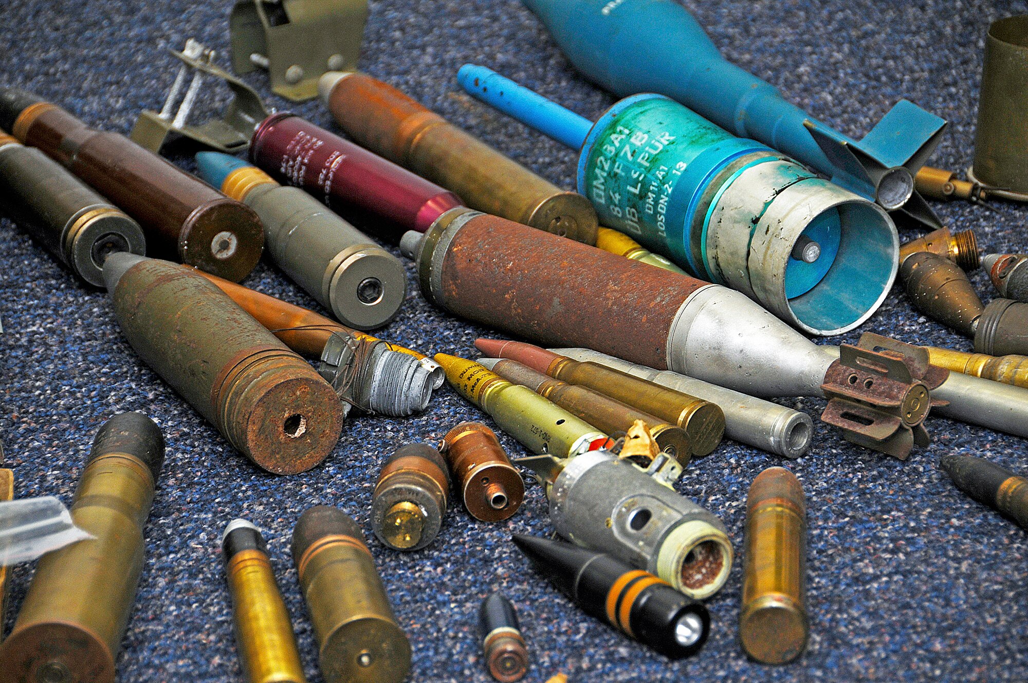 Some of the many pieces of ordnance retrieved from an apartment in Miami in early June, 2010. The materiel was disposed of by Explosive Ordnance Disposal members from the 482nd Fighter Wing, Homestead Air Reserve Base on June 11. Homestead EOD was called in by Miami police. "Homestead Air Reserve Base?s Explosive Ordnance Disposal team was called because we are the designated agency for disposing of unidentified explosive ordinances," said Master Sgt Derald Ortloff, Senior EOD Program Manager. (USAF Photo/Senior Airman Lou Burton)