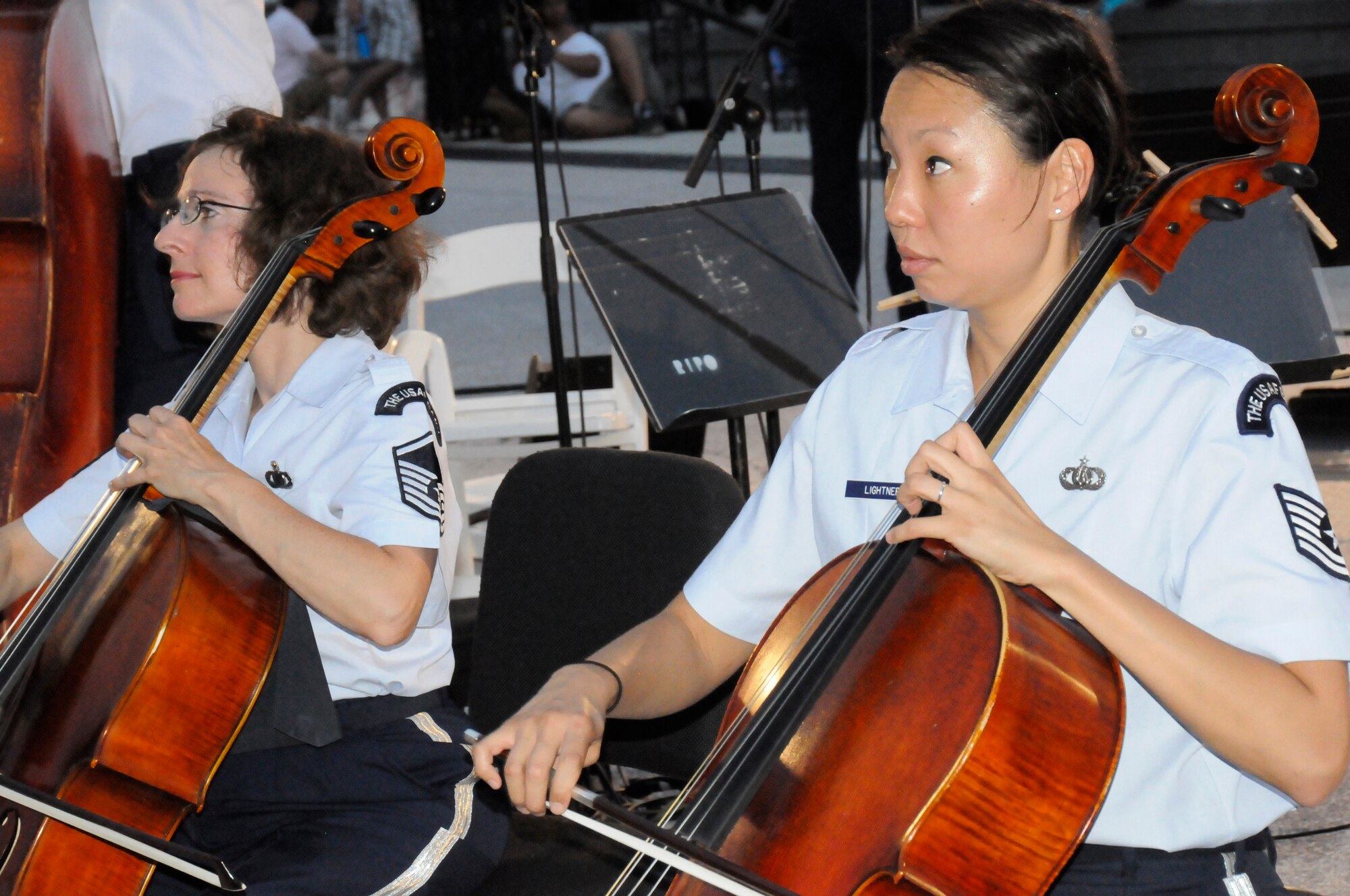 U.S. Air Force Band Strolling Strings members perform on the west steps of the Capitol Building in Washington July 19 as part of the Summer Concert Series. The Band’s six performing ensembles take turns performing throughout the summer at the Air Force Memorial each Wednesday and Friday with no fee for attendance. The ensembles also take turns performing every Tuesday on the steps of the Capitol Building. For more information, please visit www.usafband.af.mil. (U.S. Air Force photo by Airman 1st Class Susan Moreno)