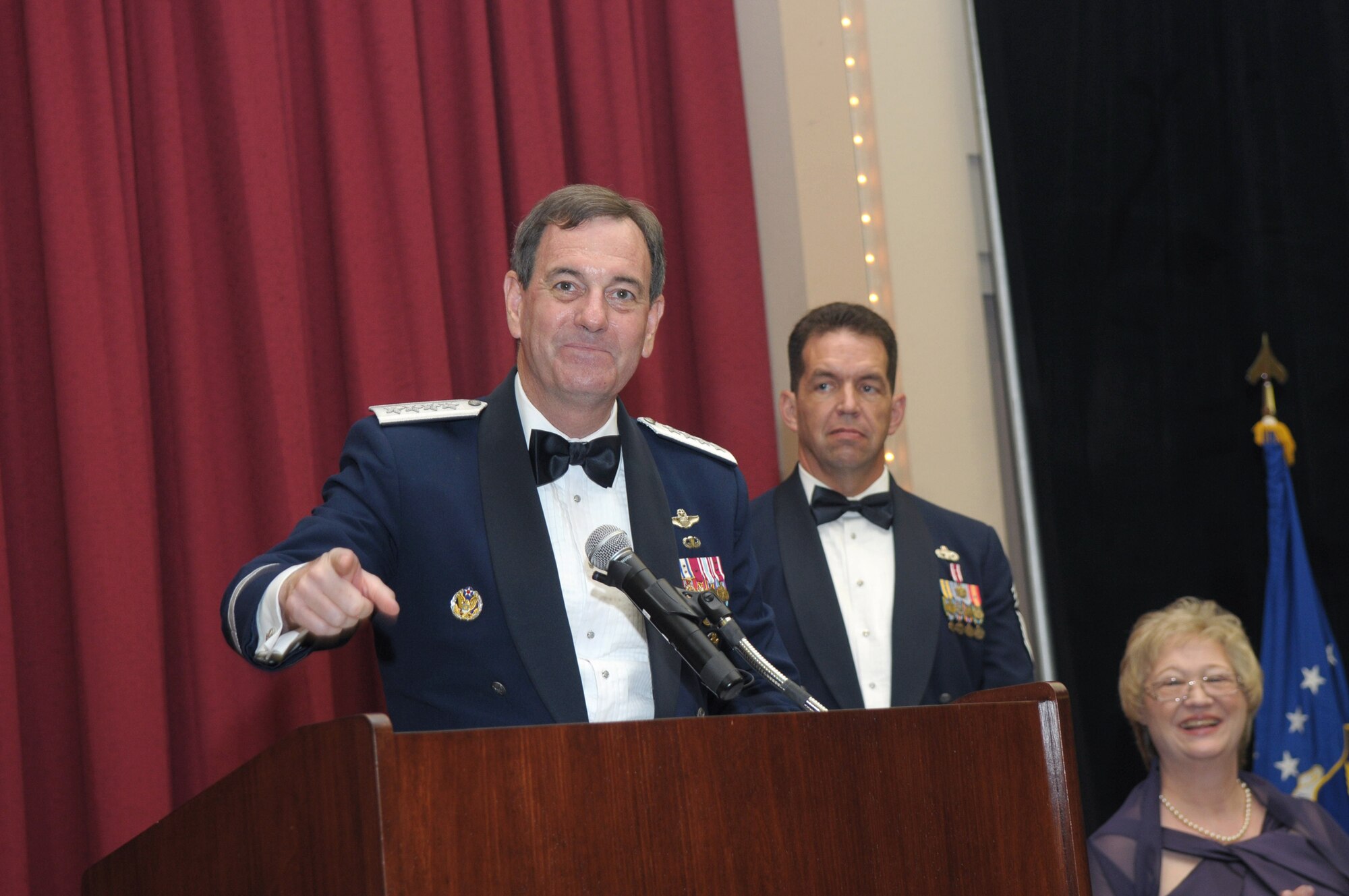 Gen. Stephen R. Lorenz addresses more than 300 AETC Airmen July 16, 2010, during his induction into the Order of Sword at the Gateway Club on Lackland Air Force Base, Texas. General Lorenz is the Air Education and Training Command commander. (U.S. Air Force photo/Joel Martinez)