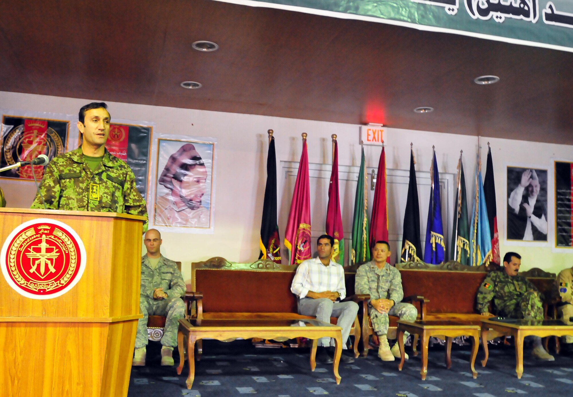 100721-N-6031Q-024 KABUL, Afghanistan - Maj. Gen. Abdul Sabour, Director of Intelligence for the Afghan l Air Force speaks at the graduation of Airmen from the first Basic Intelligence Course designed and instructed by the Combine Air Power Transition Force. The course was conducted over a period of four months, with each graduate completing 210 hours of instruction which covered over 50 topics including mission planning, classified information protection, and critical thinking and analysis. (US Navy photo by Mass Communication Specialist 2nd Class David Quillen/ RELEASED).