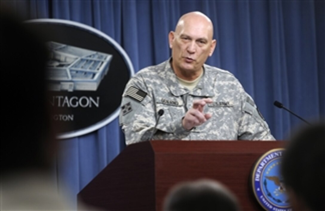 Commander of U.S. Forces Iraq Gen. Raymond T. Odierno, U.S. Army, talks to the Pentagon press corps during an operational update brief on July 21, 2010.  