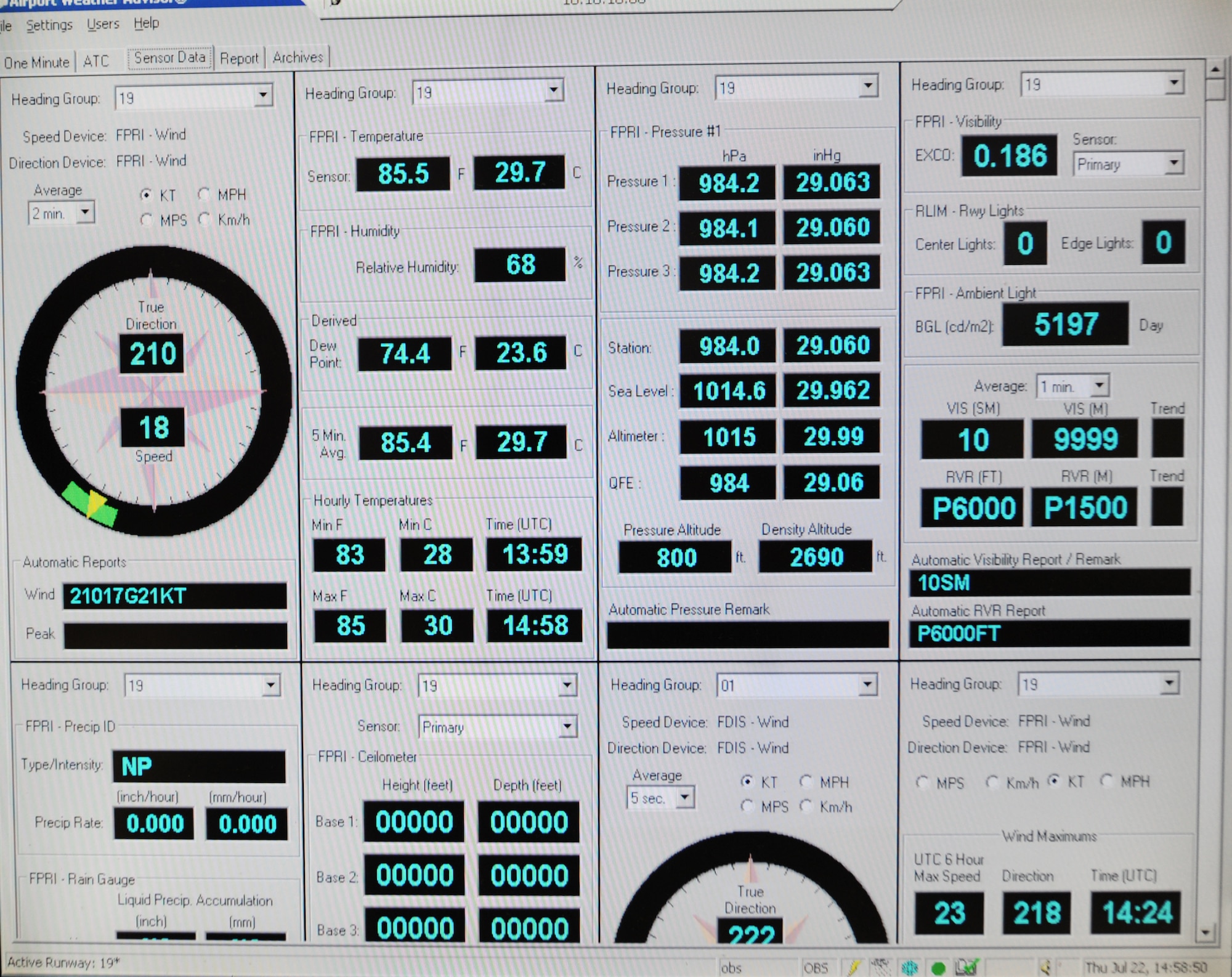 WHITEMAN AIR FORCE BASE, Mo. -- Current weather readings are taken from sensors at vaious places on the flight line and displayed at base operations. Wind direction and speed is vital information to arriving and departing aircraft.(U.S. Air Force photo by Senior Airman Carlin Leslie)
