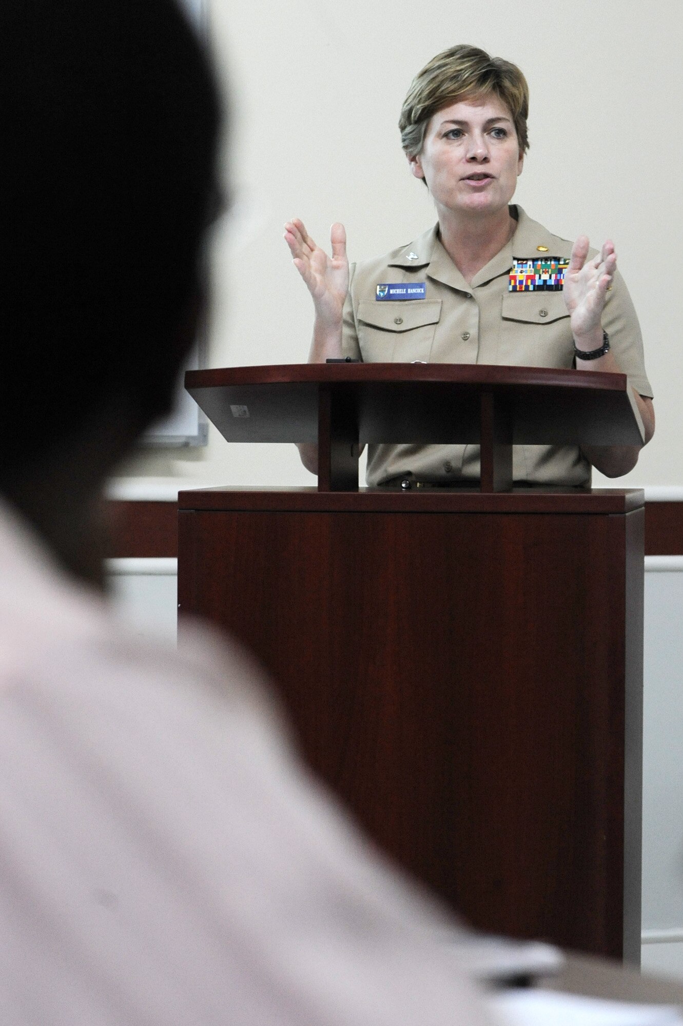 Navy Capt. Michelle Hancock teaches a disaster planning and mass casualty response class for primary care providers July 21, 2010, in Port of Spain, Trinidad and Tobago. Captain Hancock is the deputy surgeon at U.S. Southern Command for the Defense Institute for Medical Operations, United States Air Force School of Aerospace Medicine, at Brooks City-Base, Texas. (U.S. Air Force photo/Staff Sgt. Desiree N. Palacios)
