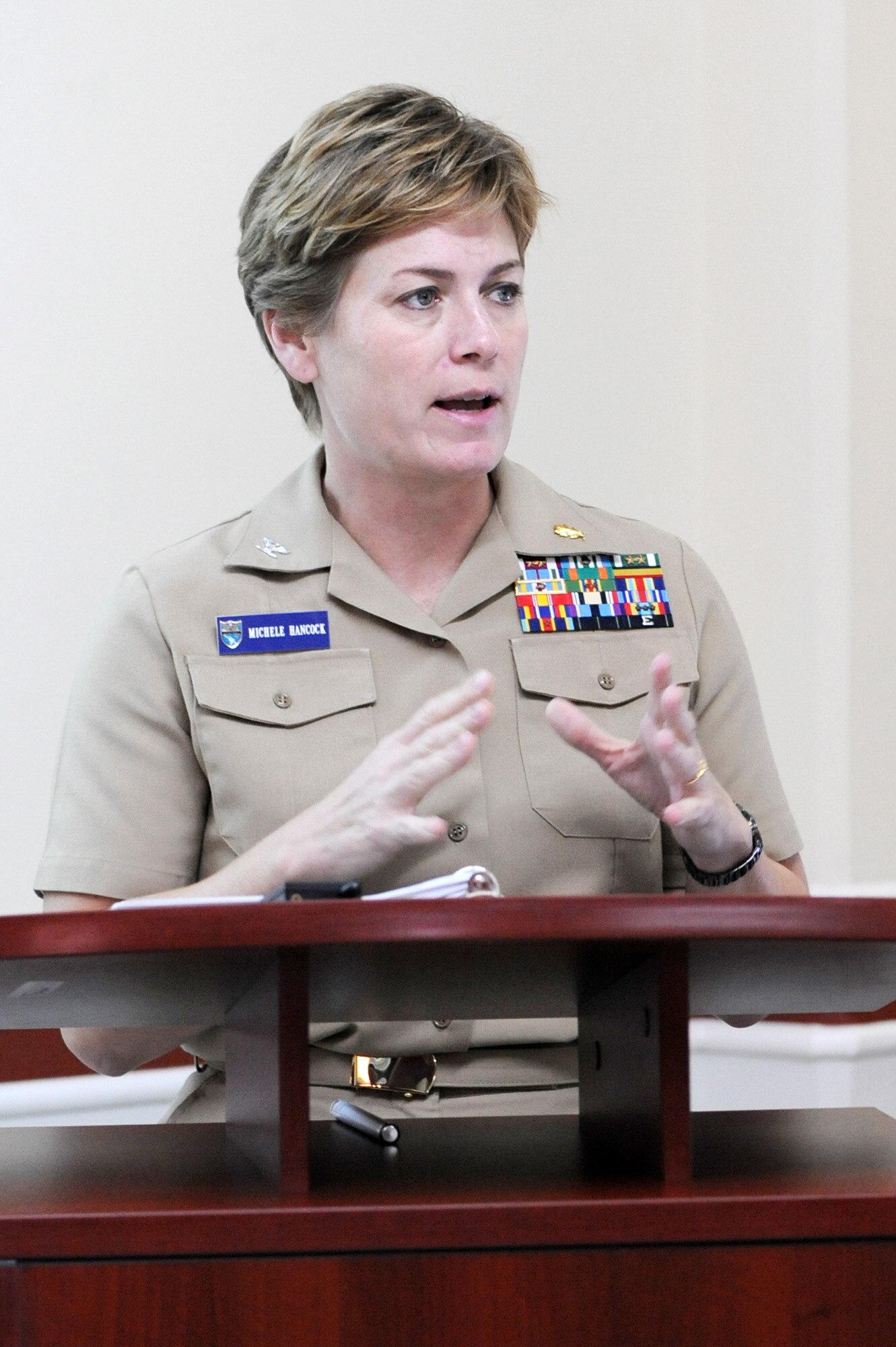 Navy Capt. Michelle Hancock teaches a disaster planning and mass casualty response class for primary care providers July 21, 2010, in Port of Spain, Trinidad and Tobago. Captain Hancock is the deputy surgeon at U.S. Southern Command for the Defense Institute for Medical Operations, United States Air Force School of Aerospace Medicine, at Brooks City-Base, Texas. (U.S. Air Force photo/Staff Sgt. Desiree N. Palacios)