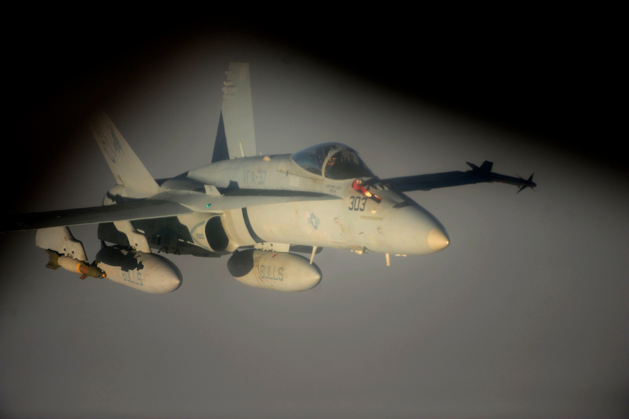 A U.S. Marine Corps F-18 Hornet maneuvers behind a KC-135 Stratotanker to refuel over the skies of Afghanistan on July 8, 2010. Coalition tankers have flown greater than 6,000 sorties, offloaded greater than 400 million pounds of fuel and refueled nearly 33,000 aircraft as of June 30, 2010. (U.S. Air Force photo by Staff Sgt. Andy M. Kin / Released)