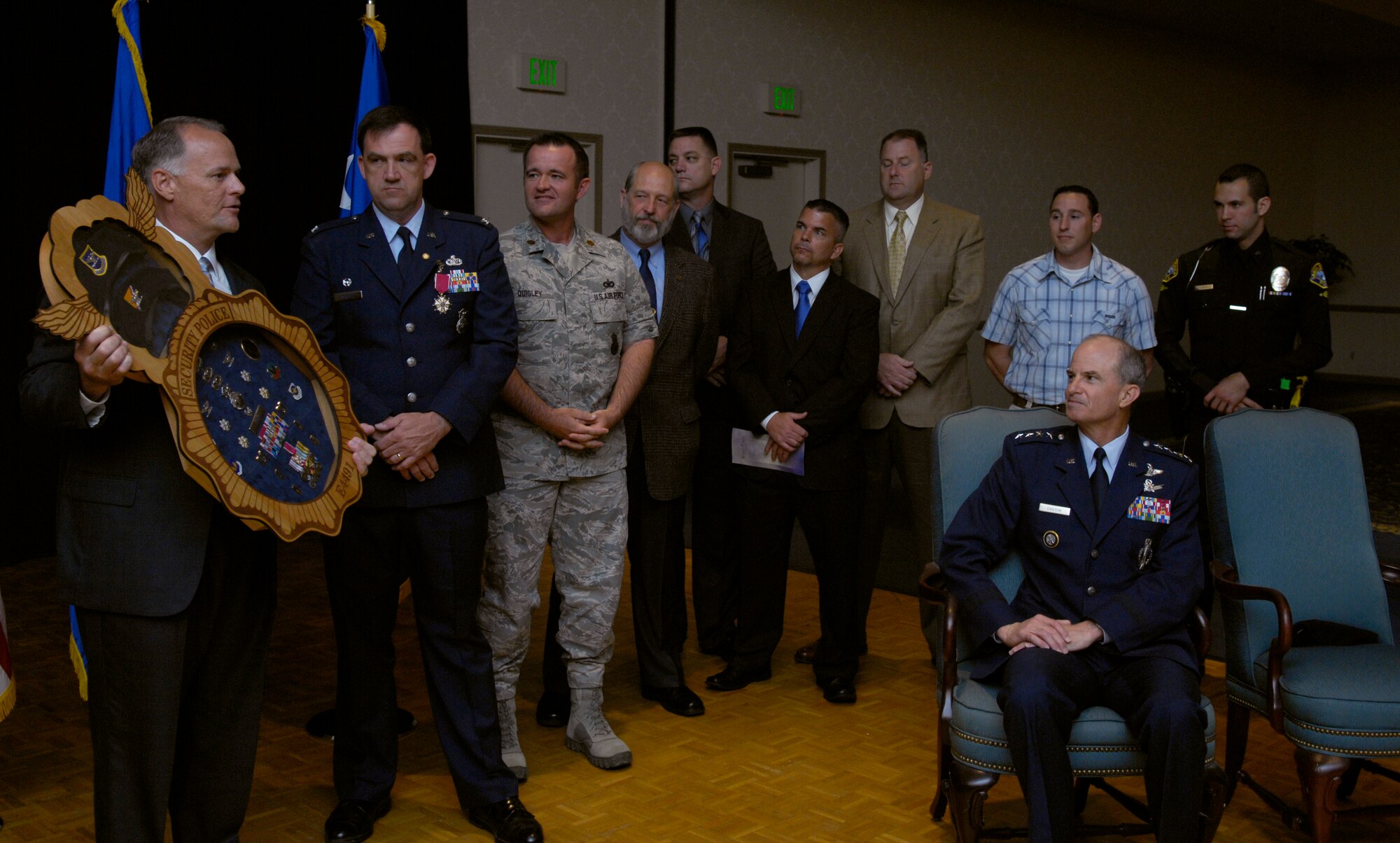 VANDENBERG AIR FORCE BASE, Calif. – Security forces personnel presented Col. Richard Wright, the 30th Mission Support Group commander, with a shadow box showcasing 25 years of military service at the Pacific Coast Club here Friday, July 23, 2010. (U.S. Air Force photo/Airman 1st Class Lael Huss)