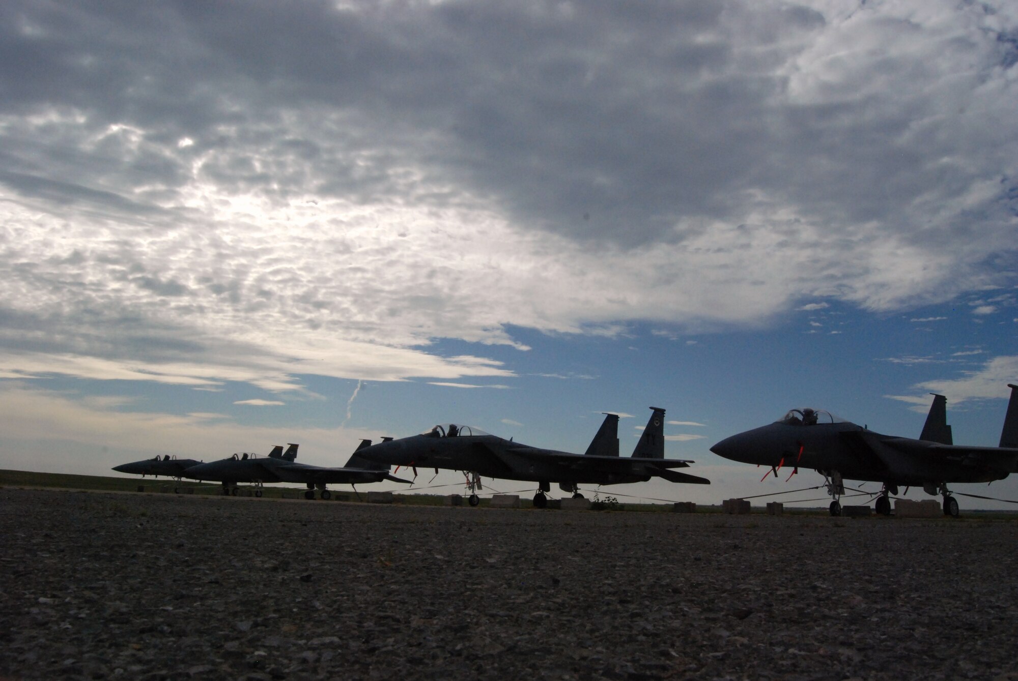 A series of F-15Cs are parked on the old Strategic Air Command ramp on Sheppard Air Force Base, Texas, July 23 after being altered to serve as a trainer for the 82nd Training Group and 782nd TRG F-15 courses. Sheppard acquired a total of 13 F-15s which were converted into trainers to update F-15 maintenance courses that used F-15A and F-15B models, which do not match the models currently used on operational flightlines.  (U.S. Air Force photo/Tech. Sgt. Vernon Cunningham)