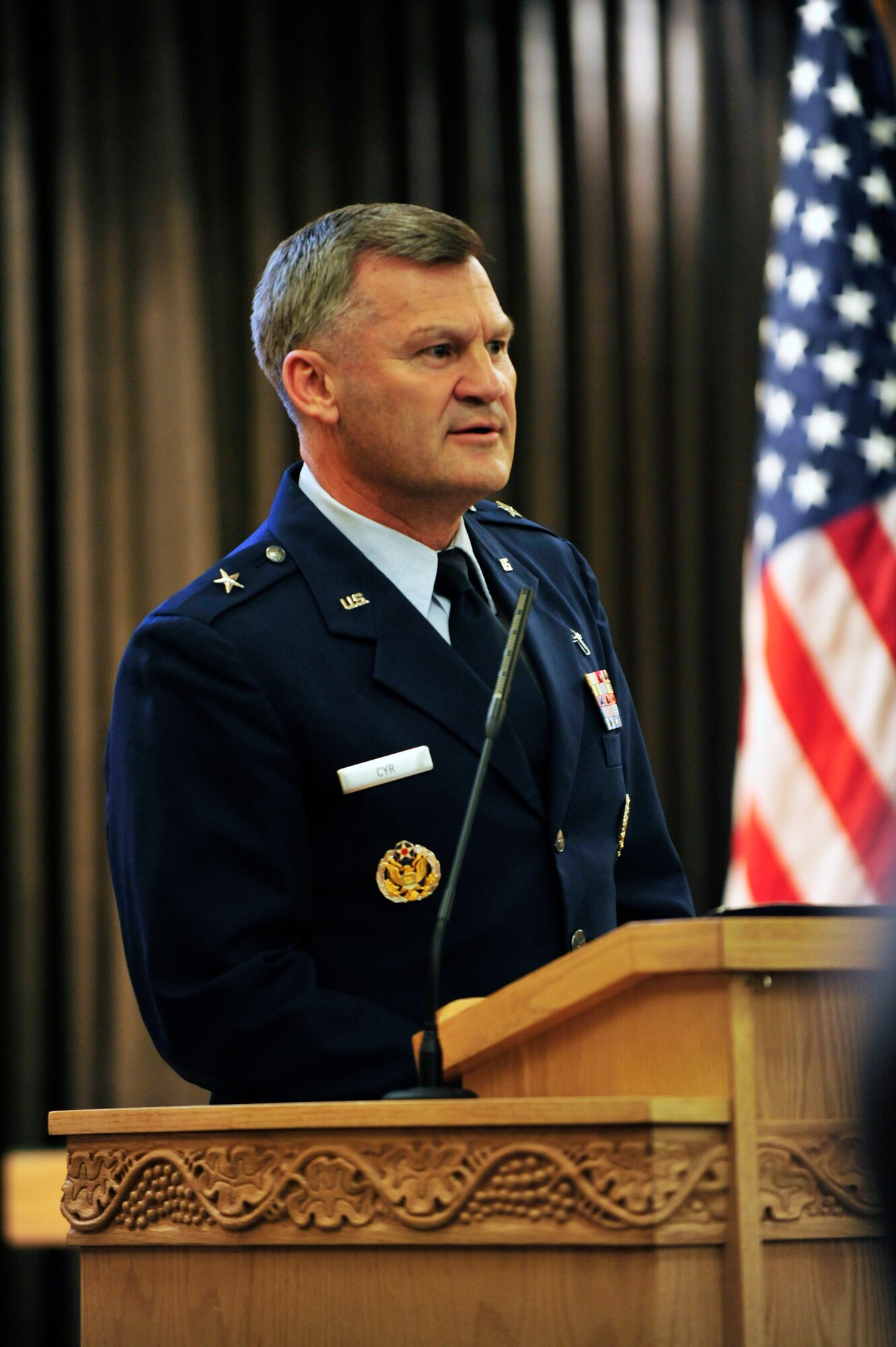 Chaplain (Brig. Gen.) David Cyr speaks at the Hill Chapel rededication ceremony, July 16 at Hill Air Force Base.