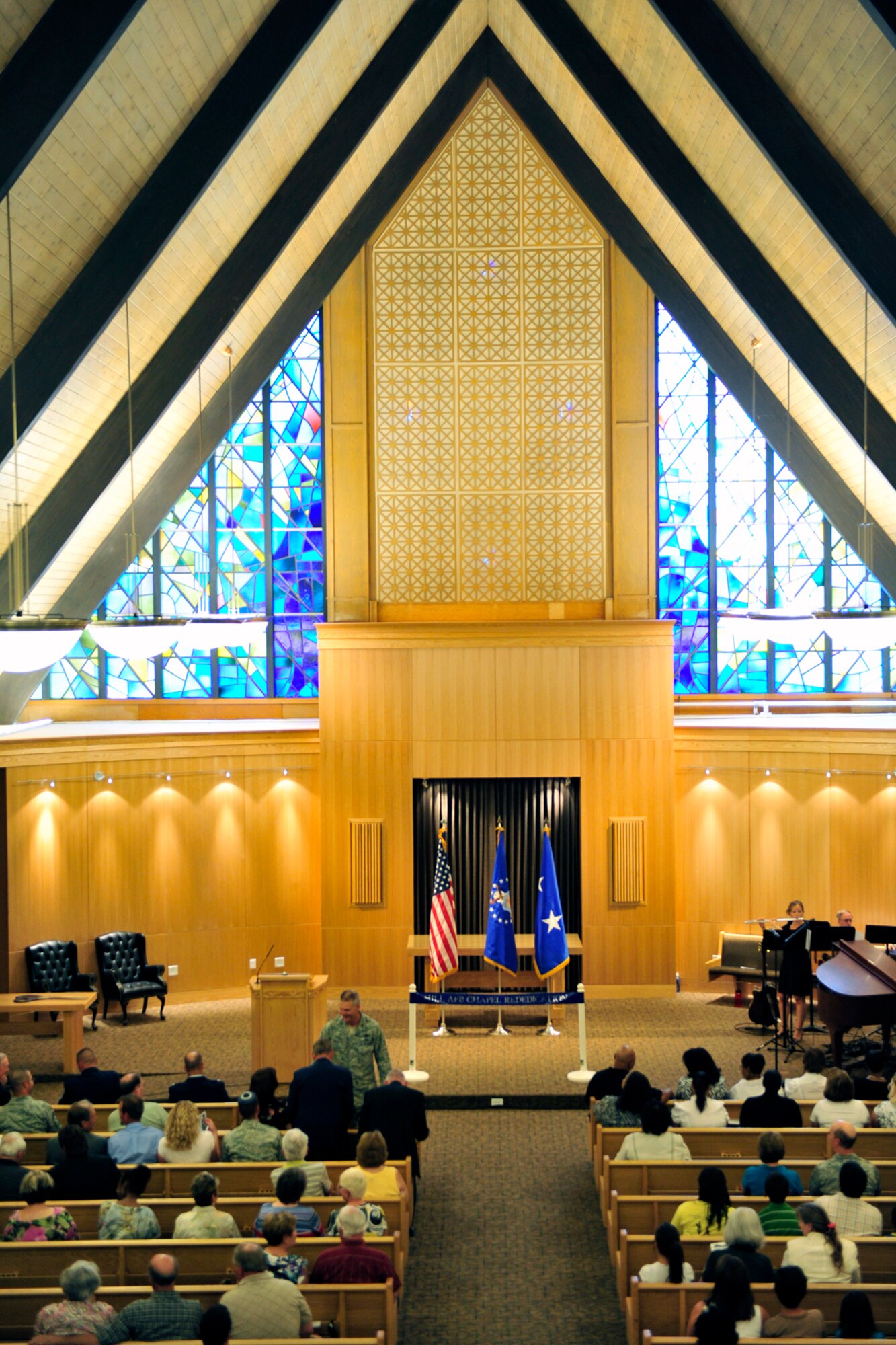 A crowd gathers for The Hill Chapel rededication ceremony. (Air Force photo by: Kim Cook)