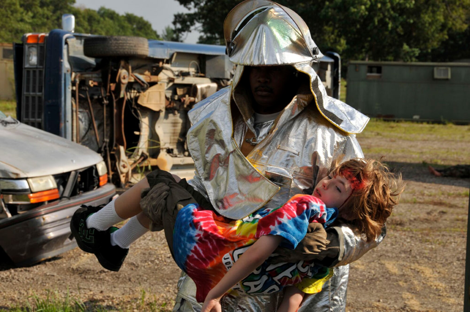 Volunteers don wound moulages to add a sense of realism and urgency to the domestic operations scenario of the 2010 Patriot exercise at Volk Field July 14 as they . The Patriot exercise creates an environment where Soldiers and Airmen can develop their skills and the ability to operate in a joint environment. Air Force photo by Master Sgt. John Day 