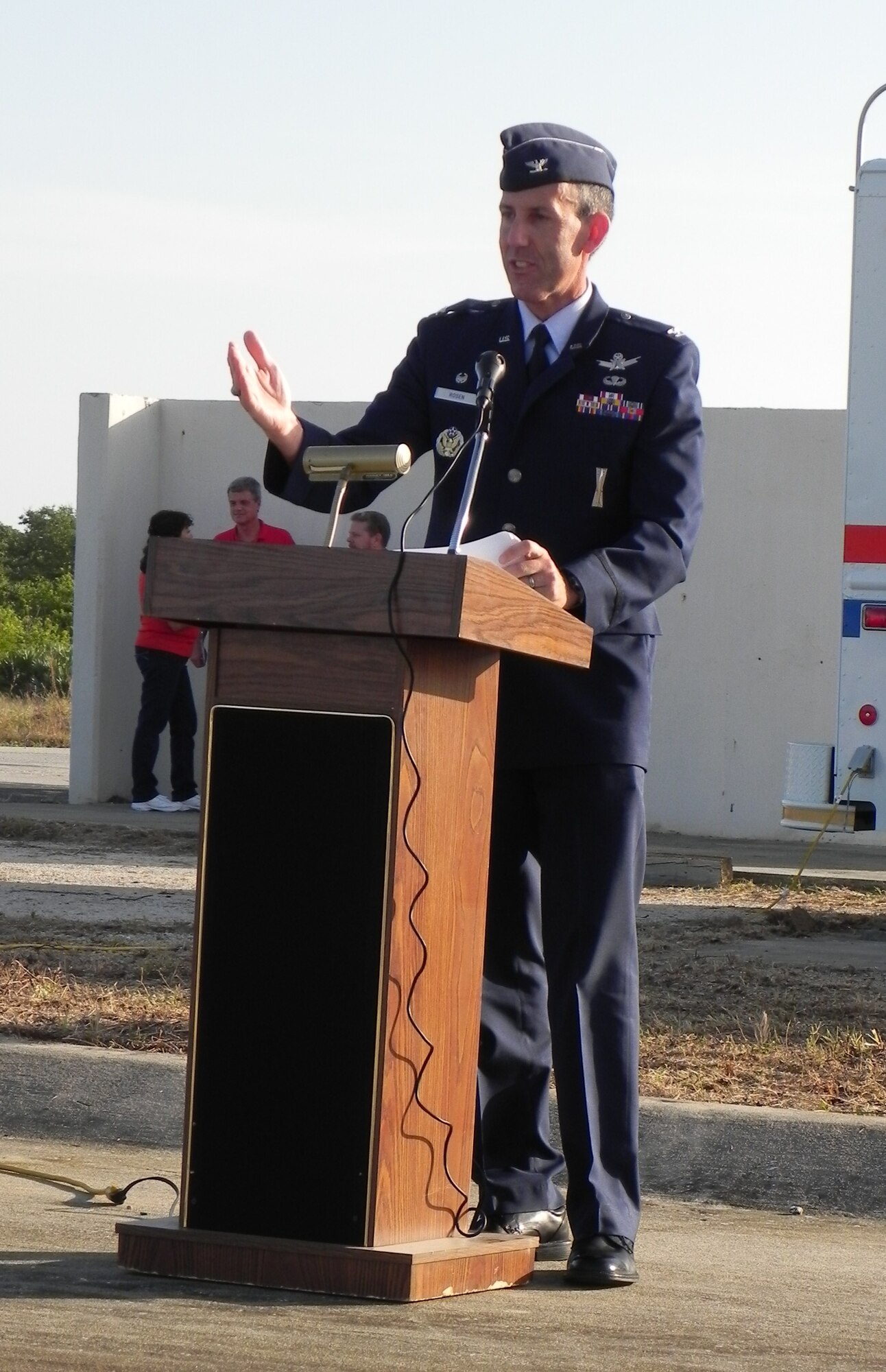 Col. Lee Rosen, 45 Space Wing Launch Group commander, was the presiding officer for the 60th anniversary celebration of the inuagural launch from the Eastern Range.  This historic launch, which featured a Bumper 8 launch vehicle and was primarily composed of a captured V-2 rocket, occurred on July 24, 1950. 