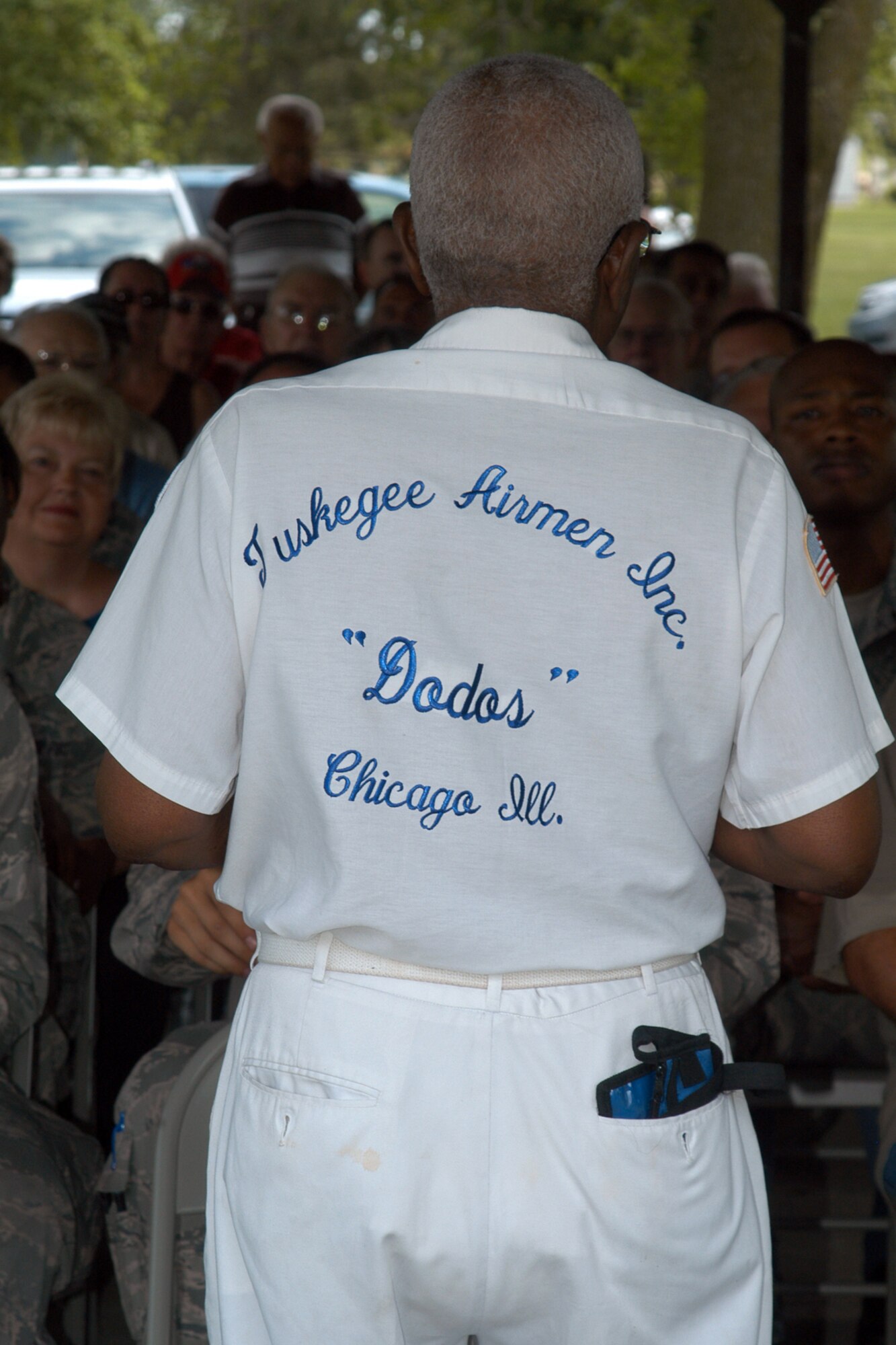 GRISSOM AIR RESERVE BASE, Ind., -- Lt. Col. Julius Jackson,a member of the famous Tuskegee Airmen, addresses the crowd during a special 'Voices of History' program held here July 21st.  The program allowed Grissom Airmen to interact and speak with aviators from World War II. (U.S. Air Force photo/Tech. Sgt. Douglas Hays)
