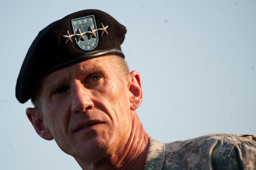 U.S. Army Gen. Stanley A. McChrystal addresses the audience during his retirement ceremony on Fort Lesley J. McNair in Washington, D.C., July 23, 2010.