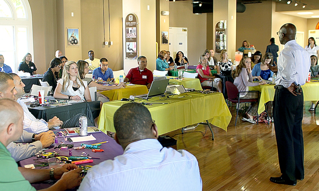 James Stewart, Life Skills Trainer, Marine Corps Family Team Building, instructs a class during the annual Joint Family Readiness Conference at the depot’s Command Museum July 12-15.