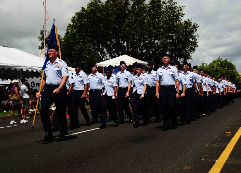 Adelup Point, Guam ? Andersen Air Force Base?s 36th Wing participates in the 66th annual Liberation Day parade along with its sister services and local residents, here on July 21, 2010.  The Liberation Day parade is a celebration of the liberation of the residents of Guam from Japanese control during World War II. (U.S. Air Force photo by Airman 1st Class Jeffrey Schultze)