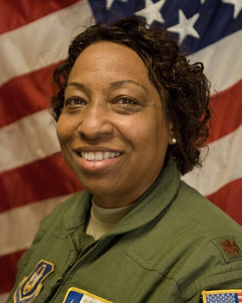 Major Yolette Davis poses for a portrait. She is a Reservist with the 433rd Aeromedical Evacuation Squadron, Lackland Air Force Base, Texas. (U.S. Air Force photo/Airman 1st Class Brian McGloin)