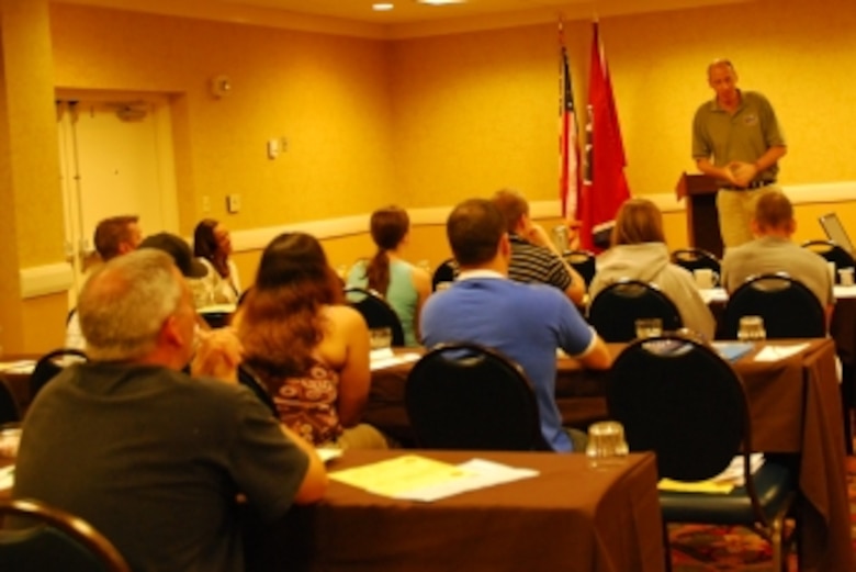 Retired Lt. Col. Chaplain John Groth spoke to the group in Gatlinburg, Tenn., at a Yellow Ribbon Reintegration Program, July 23-25.  (U.S. Air Force photo/J.D. Marckmann)