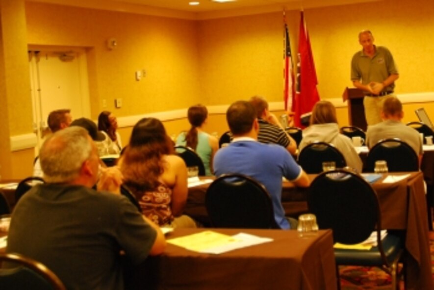 Retired Lt. Col. Chaplain John Groth spoke to the group in Gatlinburg, Tenn., at a Yellow Ribbon Reintegration Program, July 23-25.  (U.S. Air Force photo/J.D. Marckmann)