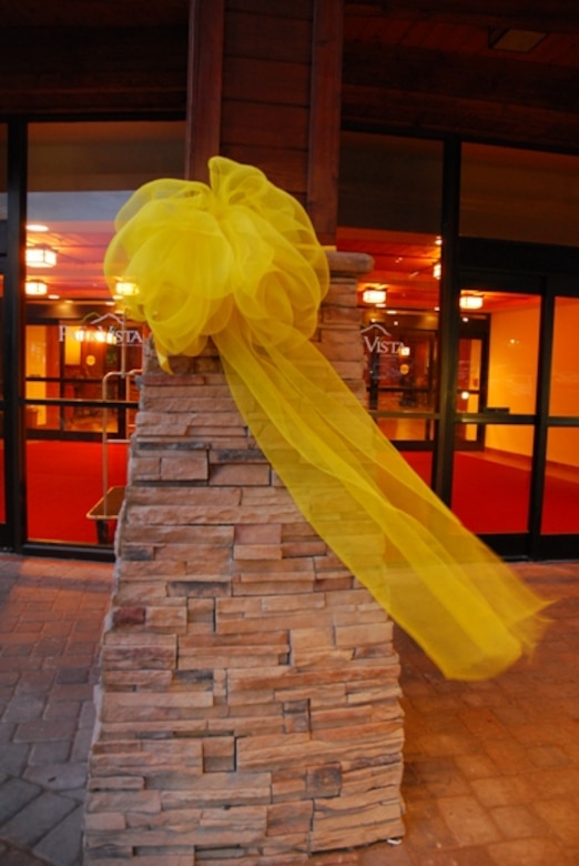 A yellow ribbon blows in the breeze outside the hotel in Gatlinburg, Tenn., during a Yellow Ribbon Reintegration Program, July 23-25.  (U.S. Air Force photo/J.D. Marckmann)