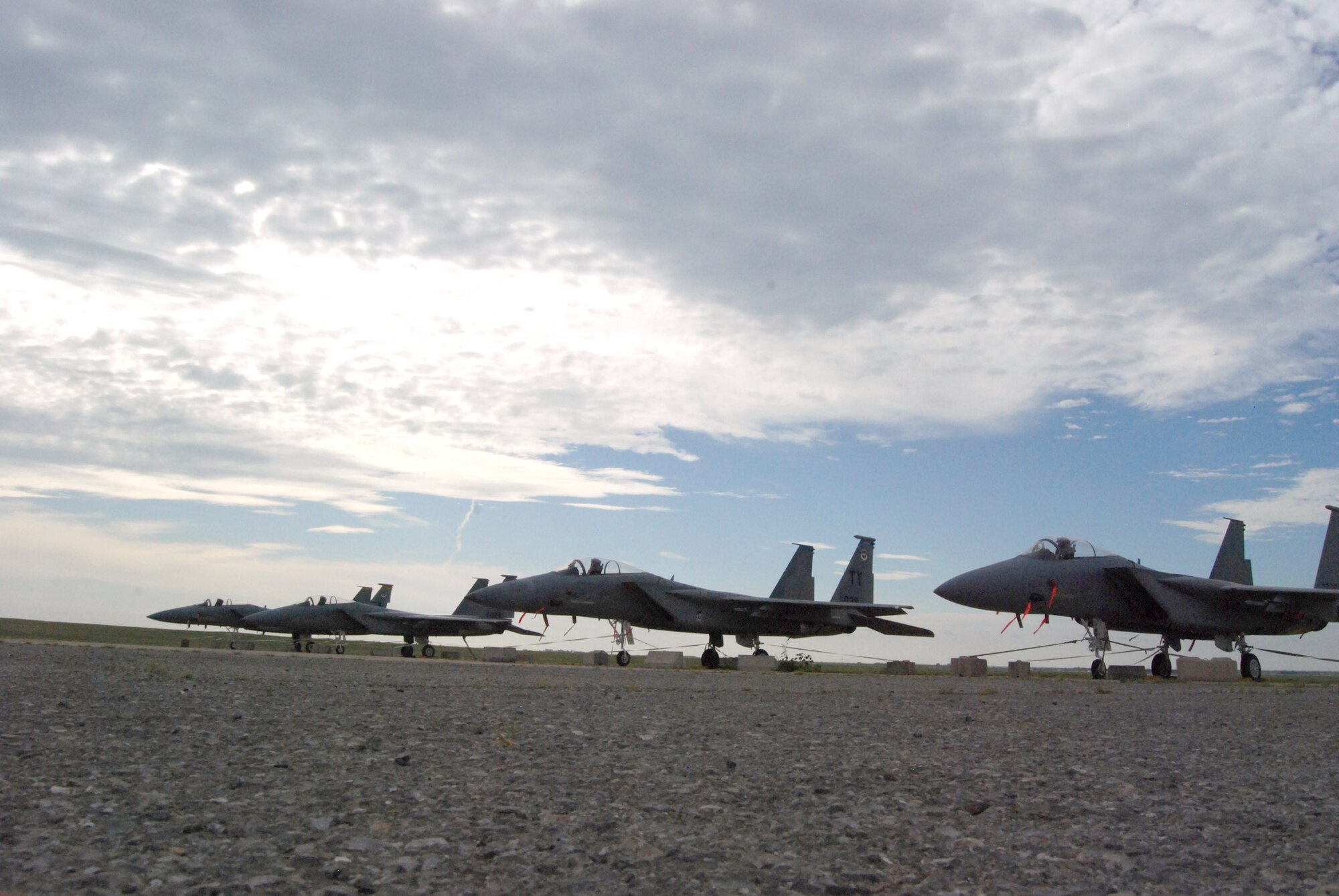F-15C Eagles are parked on a ramp July 23, 2010, on Sheppard Air Force Base, Texas, after being altered to serve as a trainer for the 82nd Training Group and 782nd TRG F-15 courses. (U.S. Air Force photo/Tech. Sgt. Vernon Cunningham)