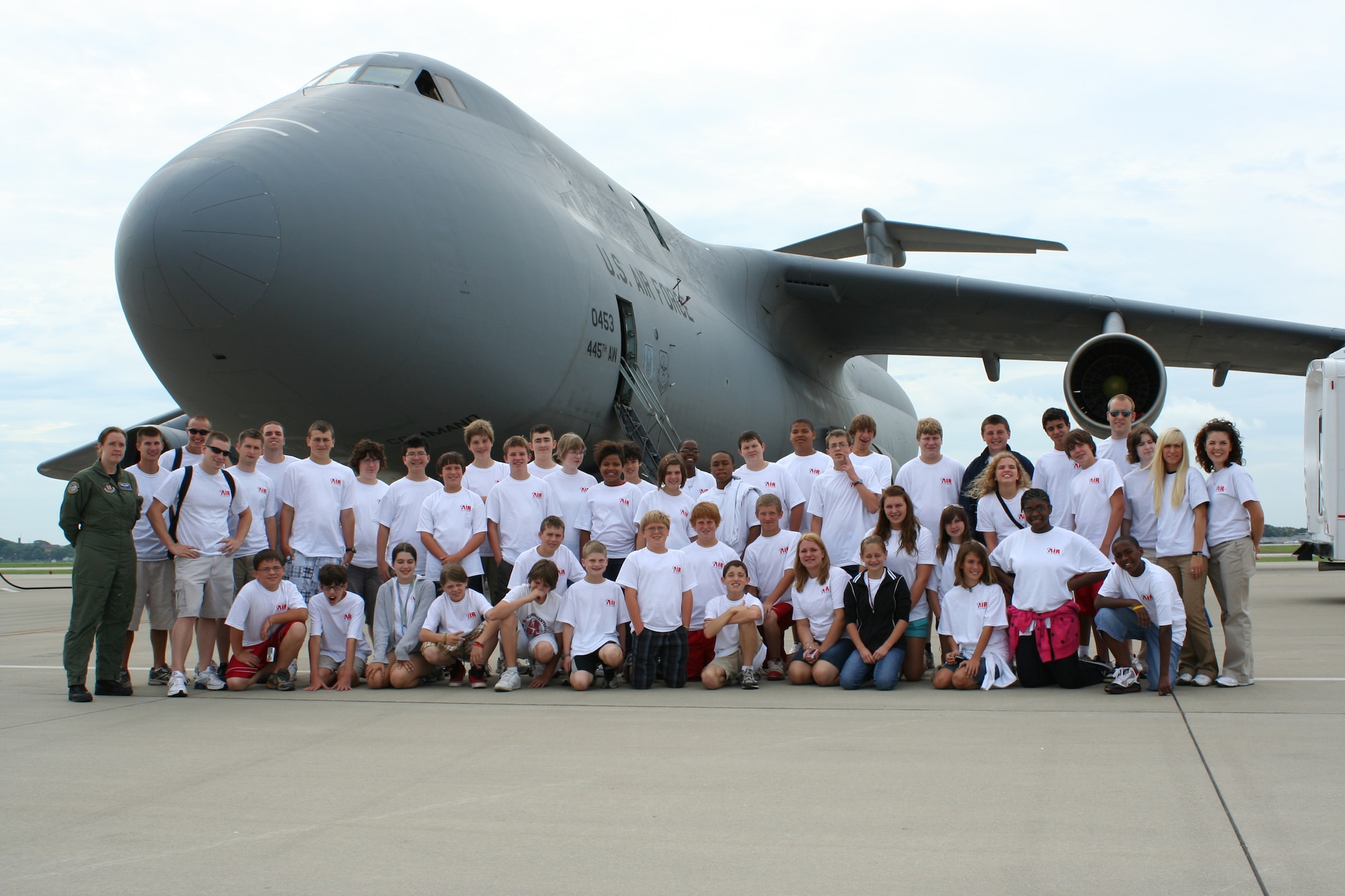 WRIGHT-PATTERSON AIR FORCE BASE, Ohio - More than 40 middle school students attending Air Camp had the opportunity to learn the role of a C-5 Galaxy aircraft and speak to reservists from the 89th Airlift Squadron and 445th Airlift Wing during a tour of the wing and base July 20. (U.S. Air Force photo/Senior Airman Mikhail Berlin))