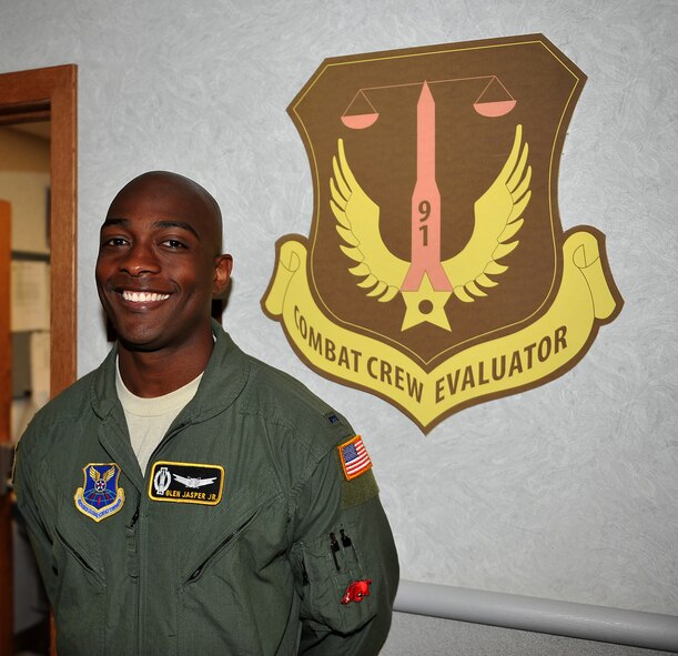MINOT AIR FORCE BASE, N.D. -- 1st Lt. Glen Jasper Jr., 91st Operations Group combat crew evaluator, is from Millington, Minn. Lieutenant Jasper joined the Air Force two and a half years ago to “continue his family’s tradition of serving the nation.” His career goals include attaining the rank of colonel and becoming a unit commander. In his free time, he enjoys staying fit by playing sports and lifting weights. (U.S. Air Force photo by Senior Airman Michael J. Veloz)