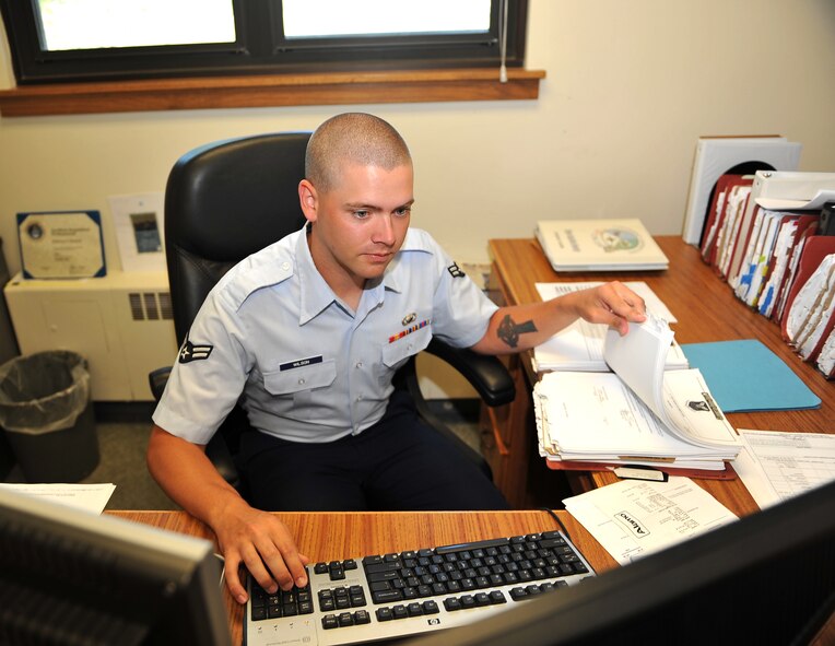 MINOT AIR FORCE BASE, N.D. -- Airman 1st Class William B. Wilson, 5th Contracting Squadron contract administrator, is from Jasper, Ala. Airman Wilson joined the Air Force in September 2009 to “support his family and support his country.” His career goals include becoming a commissioned officer. In his free time, he enjoys spending time with his family and staying active by riding his bicycle and playing softball. (U.S. Air Force photo by Senior Airman Michael J. Veloz)