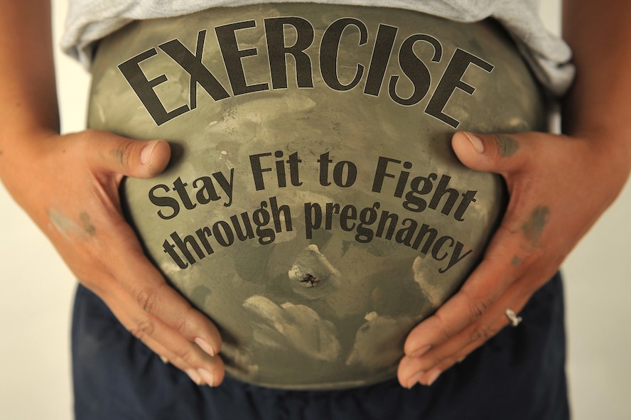 Throughout her pregnancy, Senior Airman Frances Kriss has found she sleeps better, has increased energy and feels better about herself by continuing to work out and eat healthily. (U.S. Air Force Photo Illustration by Staff Sgt. Andrea Thacker/Released)