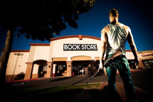 UNDER A GUNMAN'S GAZE - On April 20, a 22-year-old man with a history of violence walked into a bookstore in Wichita Falls, Texas, and started shooting. He wounded four women, then drove to a bar and killed an employee outside before he drove home and took his own life. (photo illustration by Tech. Sgt. Samuel Bendet)

