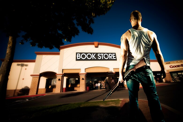 UNDER A GUNMAN'S GAZE - On April 20, a 22-year-old man with a history of violence walked into a bookstore in Wichita Falls, Texas, and started shooting. He wounded four women, then drove to a bar and killed an employee outside before he drove home and took his own life. (photo illustration by Tech. Sgt. Samuel Bendet)
