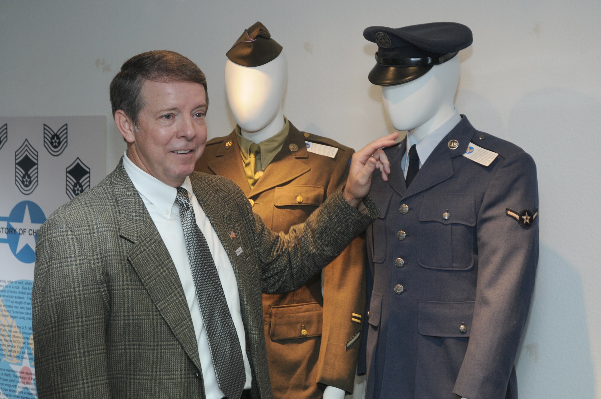 Fifteenth Chief Master Sgt. of the Air Force Rodney McKinley admires displays at the U.S. Air Forces in Europe Enlisted Heritage Room July 26, 2010, during his visit to Ramstein Air Base, Germany. (U.S. Air Force photo/Master Sgt. Gino Mattorano)