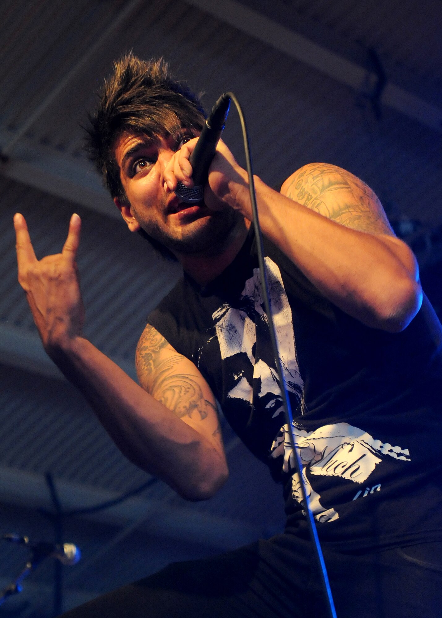 The rock group Dear Superstar performs the opening act for the rock band Papa Roach at the Personnel Alert Holding Area July 25.  Papa Roach and Dear Superstar performed for Aviano Airmen and their families as part of a United Service Organization-sponsored show.  (U.S. Air Force photo/Senior Airman Tabitha M. Lee)