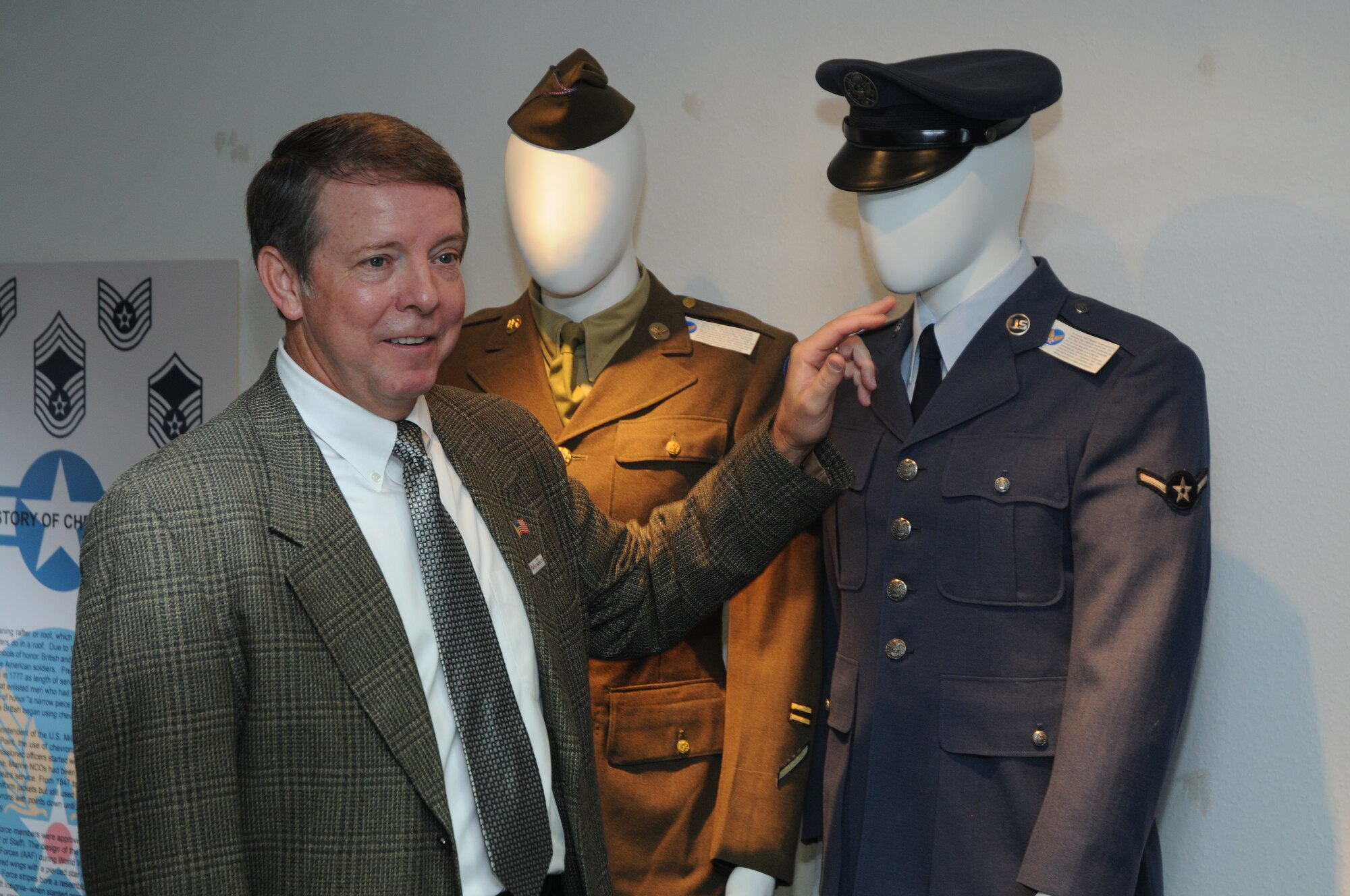 Fifteenth Chief Master Sgt. of the Air Force Rodney McKinley admires displays at U.S. Air Forces in Europe Enlisted Heritage Room during his visit to Ramstein Air Base, Germany, July 26, 2010.  (U.S. Air Force photo by Master Sgt. Gino Mattorano)