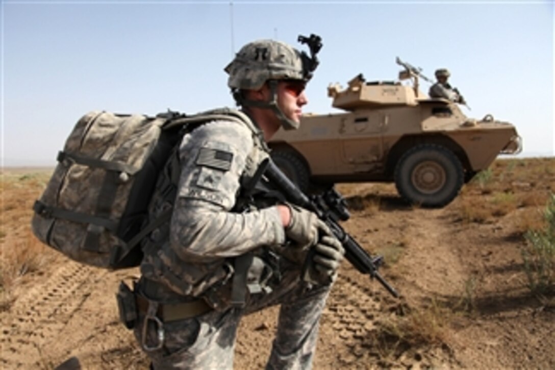 U.S. Army Sgt. Joseph Wilson with Charlie Company, 3rd Battalion, 187th Infantry Regiment, 3rd Brigade, 101st Airborne Division provides security during a mission in the Zirat Mountain Area, Waza Kwah District, Paktika province, Afghanistan, on July 7, 2010.  The purpose of the mission is to disrupt anti-Afghan forces and find enemy weapons caches.  