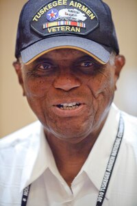 Robert McDaniel served in the 477 Bombardment Group with the Tuskegee Airmen and experienced discrimination after World War II.  He was court-martialed, and later cleared, during the Freeman Field Mutiny.  (U.S. Air Force photo/Steve Thurow) 