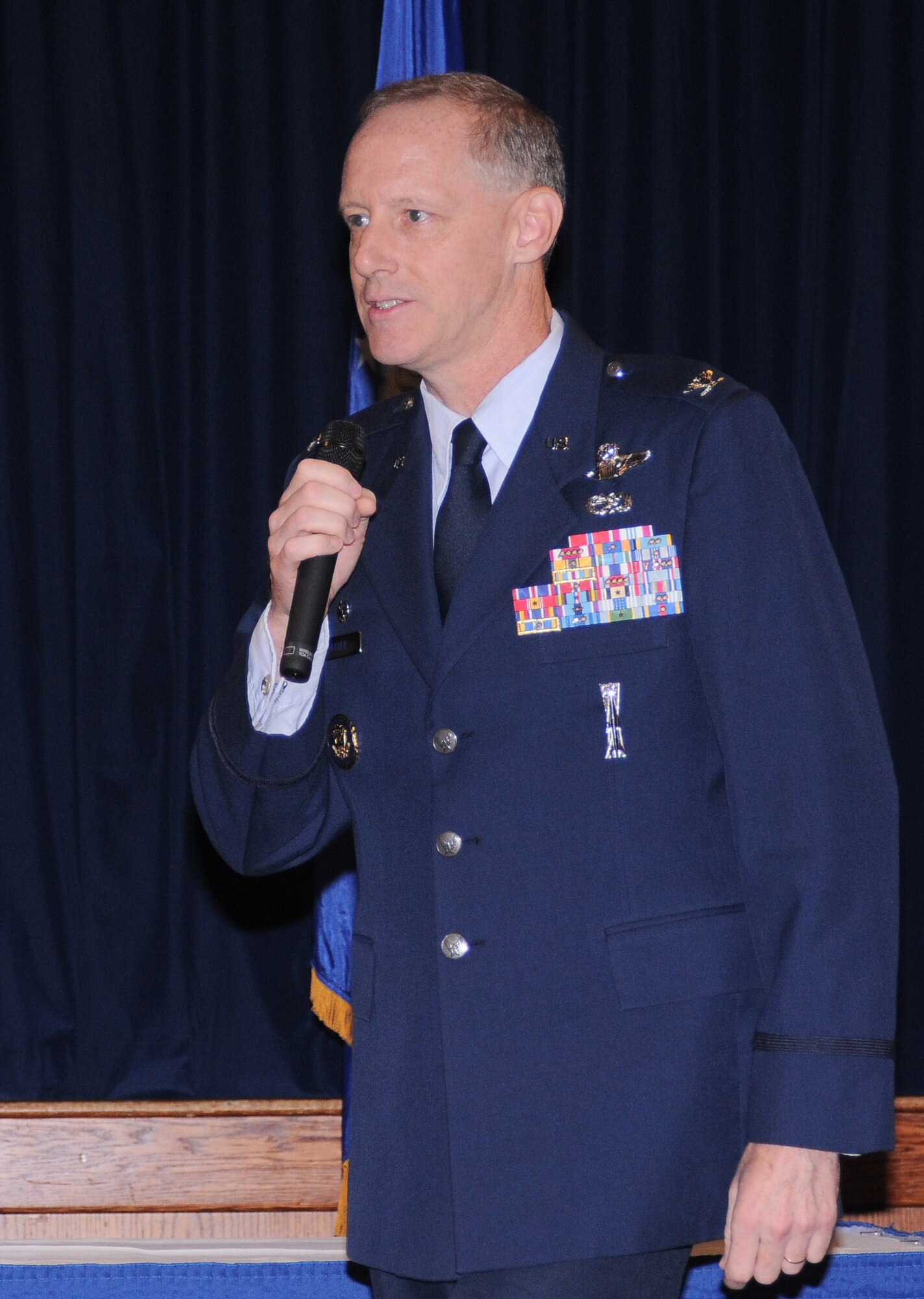 YOKOTA AIR BASE, Japan -- Col. Otto Feather, 374th Airlift Wing commander, gives his closing remarks at a Quarterly Awards Ceremony held at the Enlisted Club here July 27. (U.S. Air Force photo/ Airman 1st Class Katrina R. Menchaca)