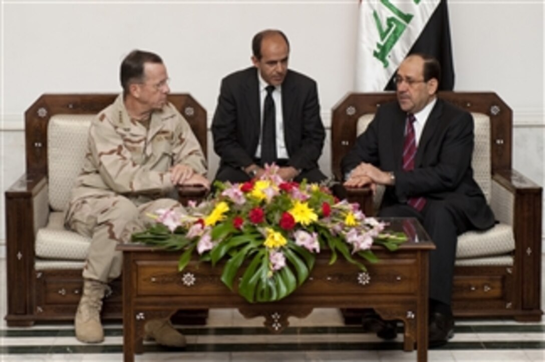 Chairman of the Joint Chiefs of Staff Adm. Mike Mullen, U.S. Navy, visits Baghdad, Iraq, on July 27, 2010.  Mullen's final stop in Iraq wraps up the ten-day around the world trip to meet with counterparts and troops engaged in the war on terrorism.  