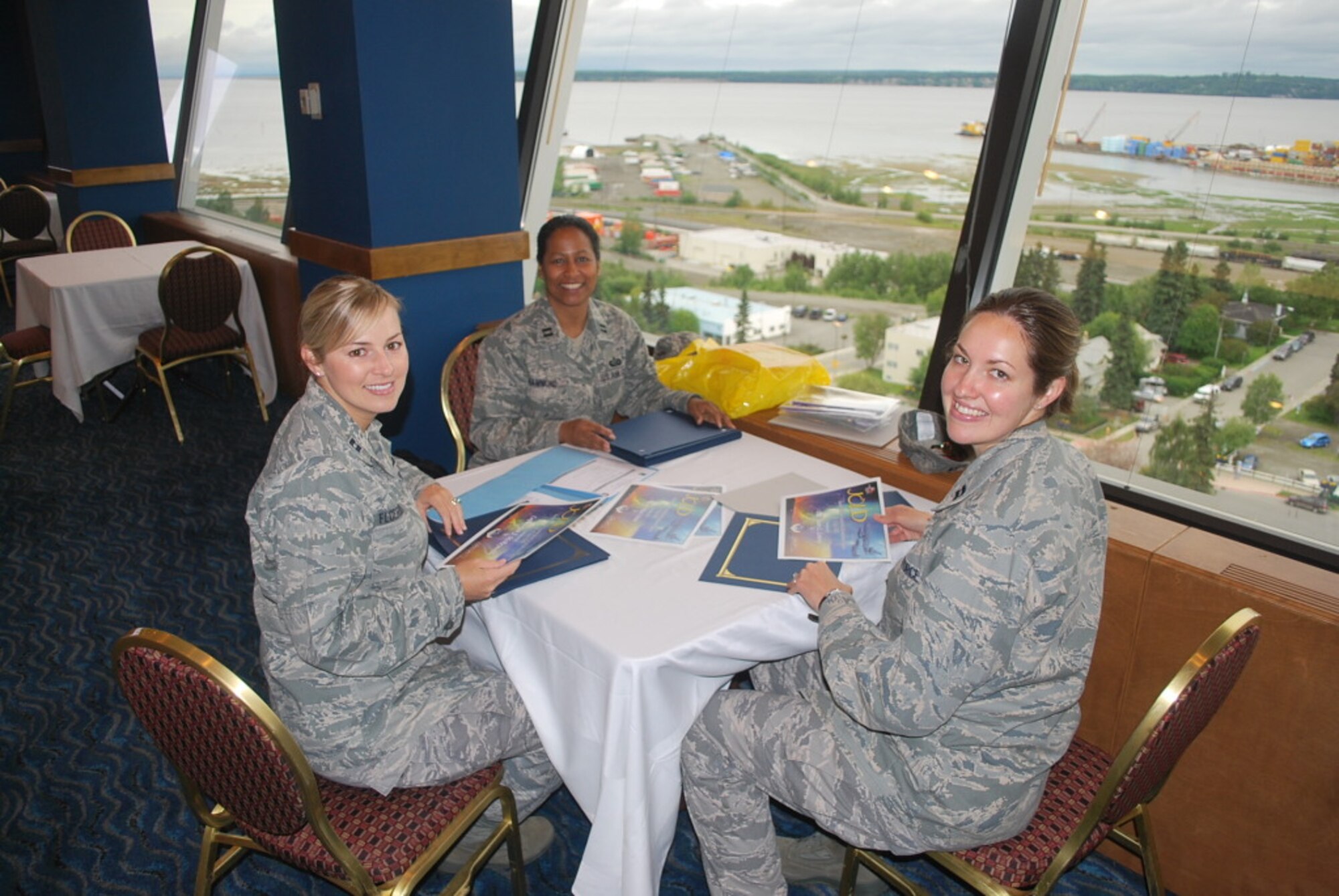 ANCHORAGE, Alaska -- Junior Officer Leadership Development Course attendees enjoy an icebreaker at the Captain Cook Hotel here July 8. The 477th Fighter Group hosted the JOLD Course here July 8-11. The course was attended by 28 active duty, Reserve and National Guard officers from bases throughout the Air Force.  The theme for the conference, which focused on joint operations, Alaska’s strategic location and supporting the Pacific theater was “Joint Force on Top of the World”. 