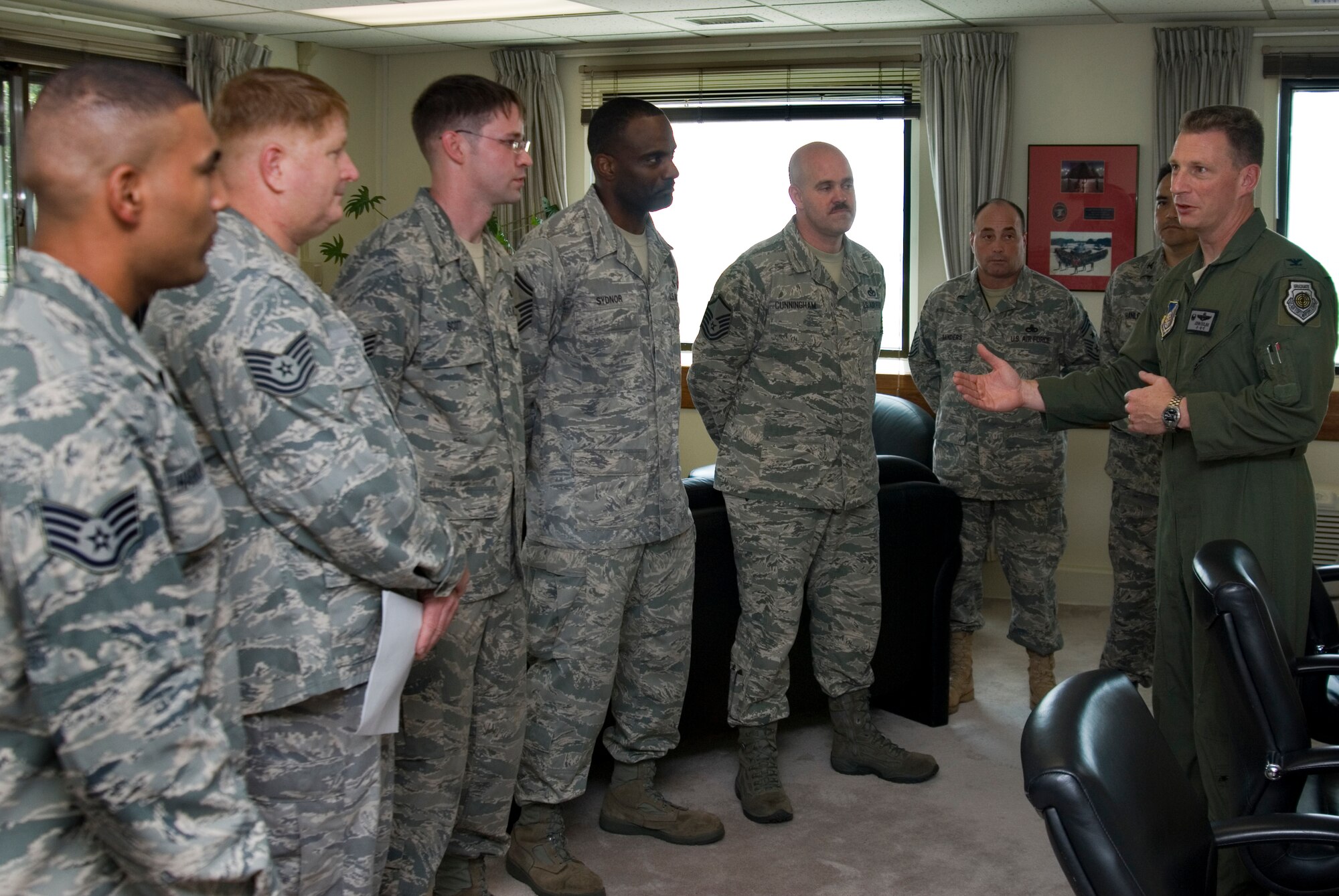 Col. John Dolan speaks with Air Force Sergeants Association members about the importance of the program July 28 at Kunsan Air Base, South Korea. Colonel Dolan, the 8th Fighter Wing commander, signed up as an AFSA associate member. (U.S. Air Force photo/Staff Sgt. Jonathan Pomeroy)