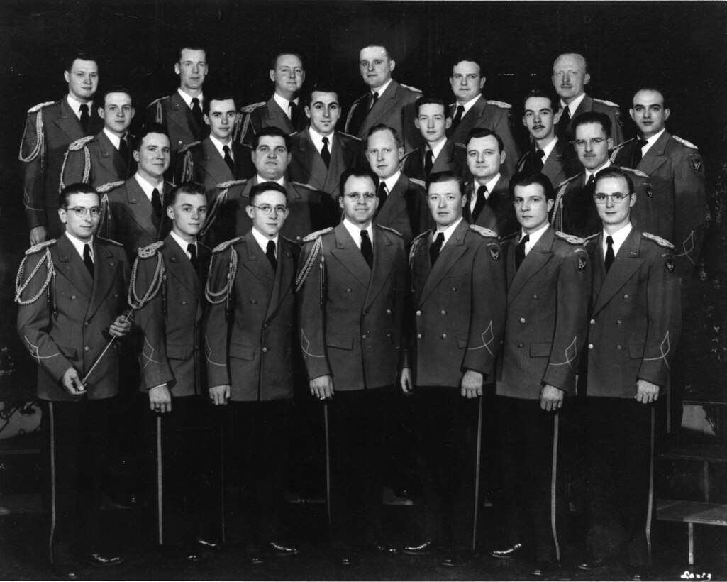 Earliest known formal photo of the Singing Sergeants with 1st Lt. Robert Landers (far left, front row) in 1950.